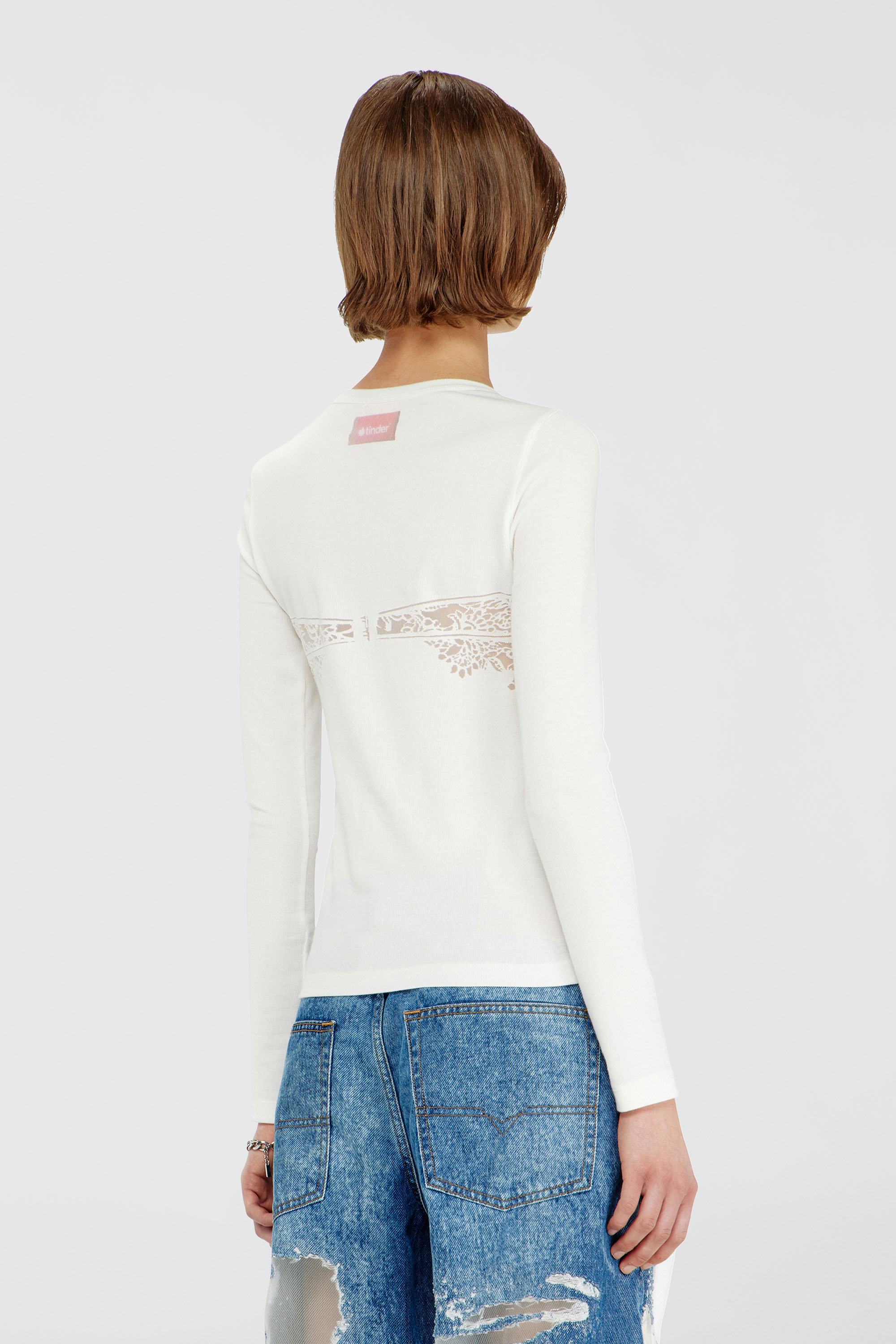 Diesel - PR-T-MOKKI-LS-R, Top con efecto de encaje devor&eacute; Mujer in Blanco - 4