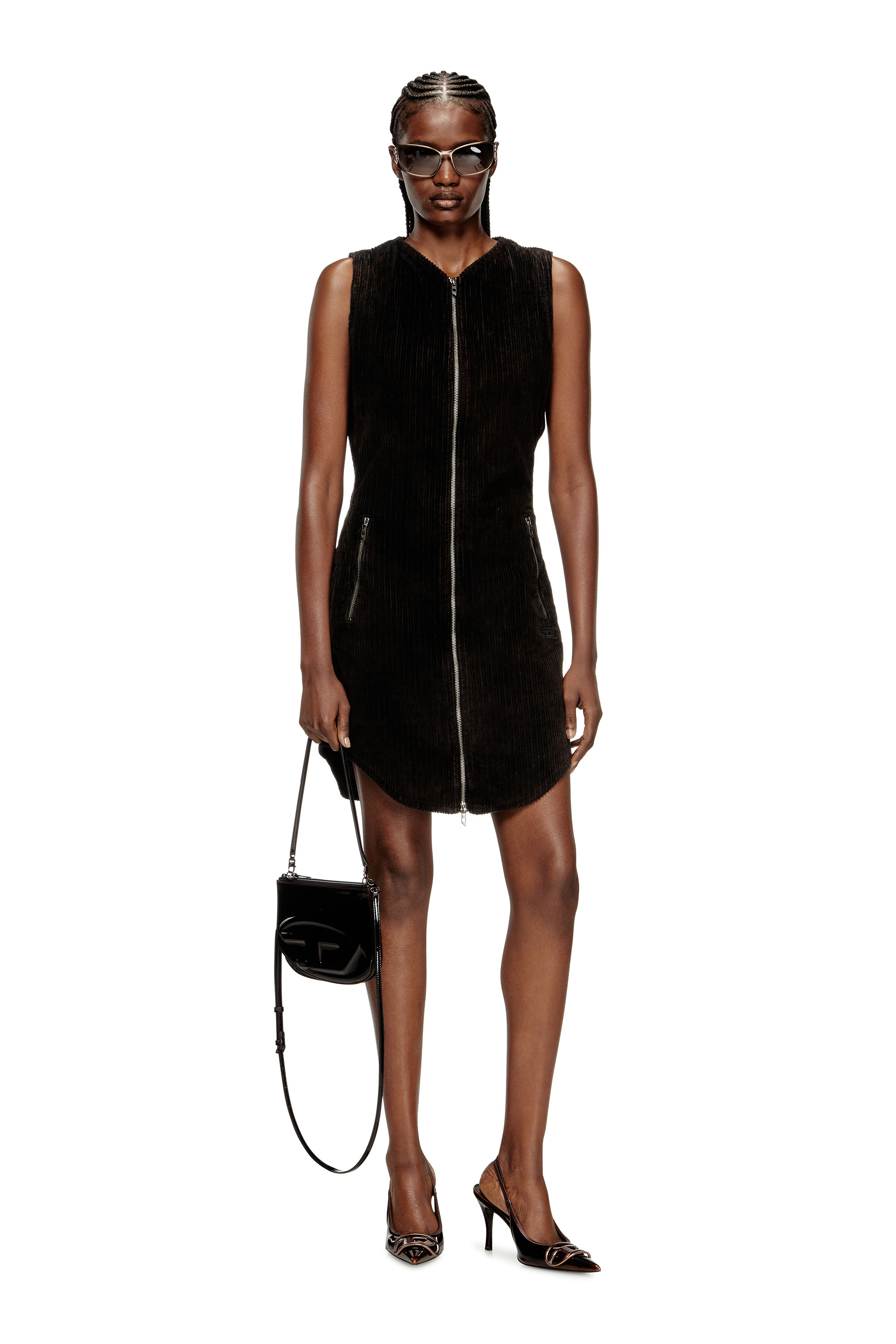 Diesel - D-ENEA, Mini robe en coton avec fermeture éclair à l'avant Femme in Noir - 1