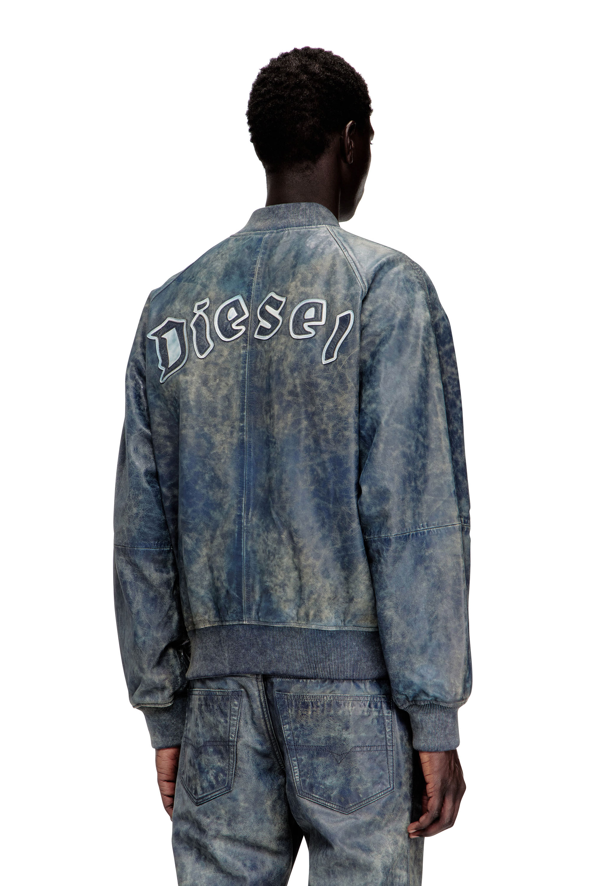 Diesel - L-COBB, Chaqueta bomber de cuero tratado Hombre in Azul marino - 4