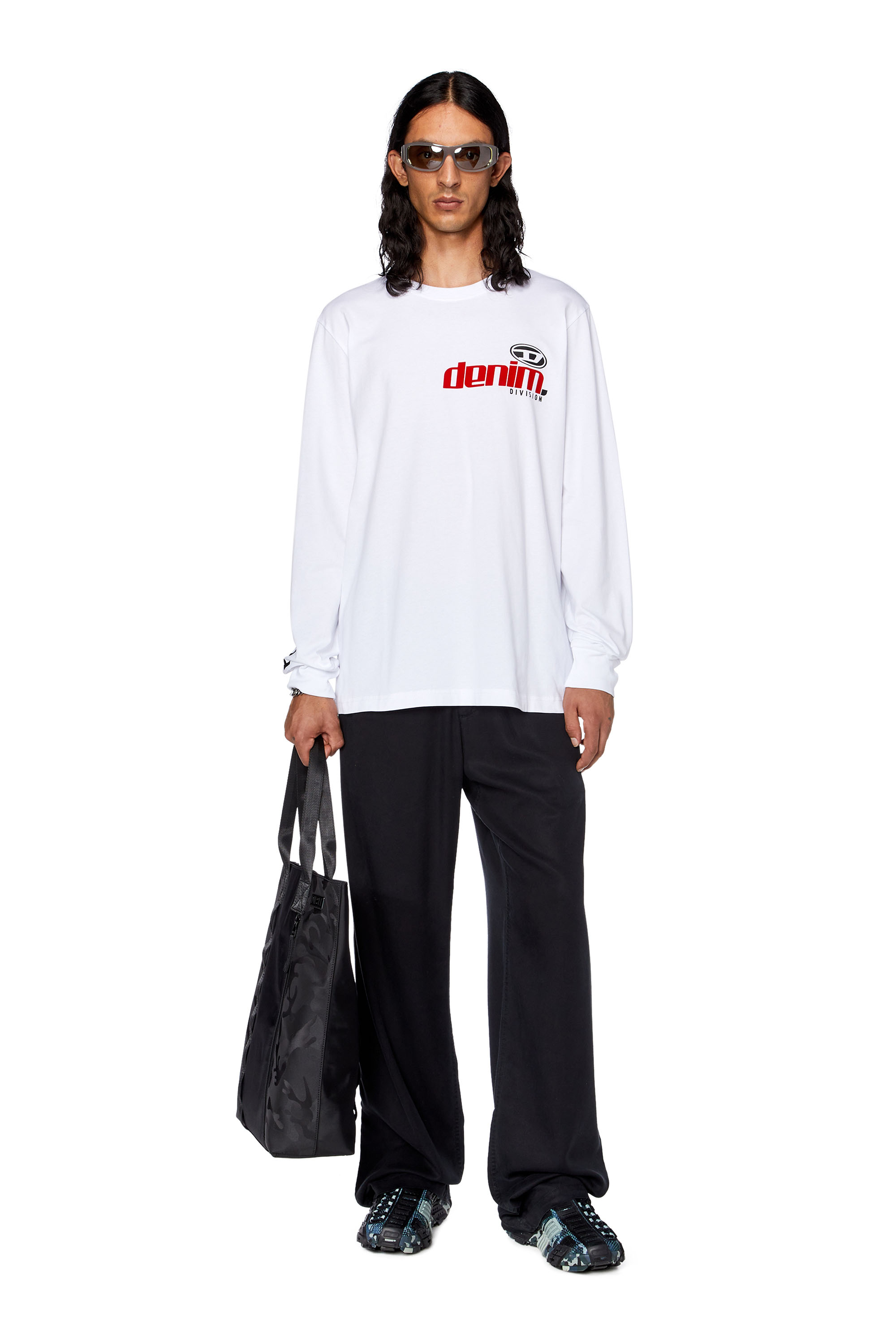 Diesel - T-JUST-LS-L5, Man's Long-sleeve T-shirt with flocked prints in White - 1