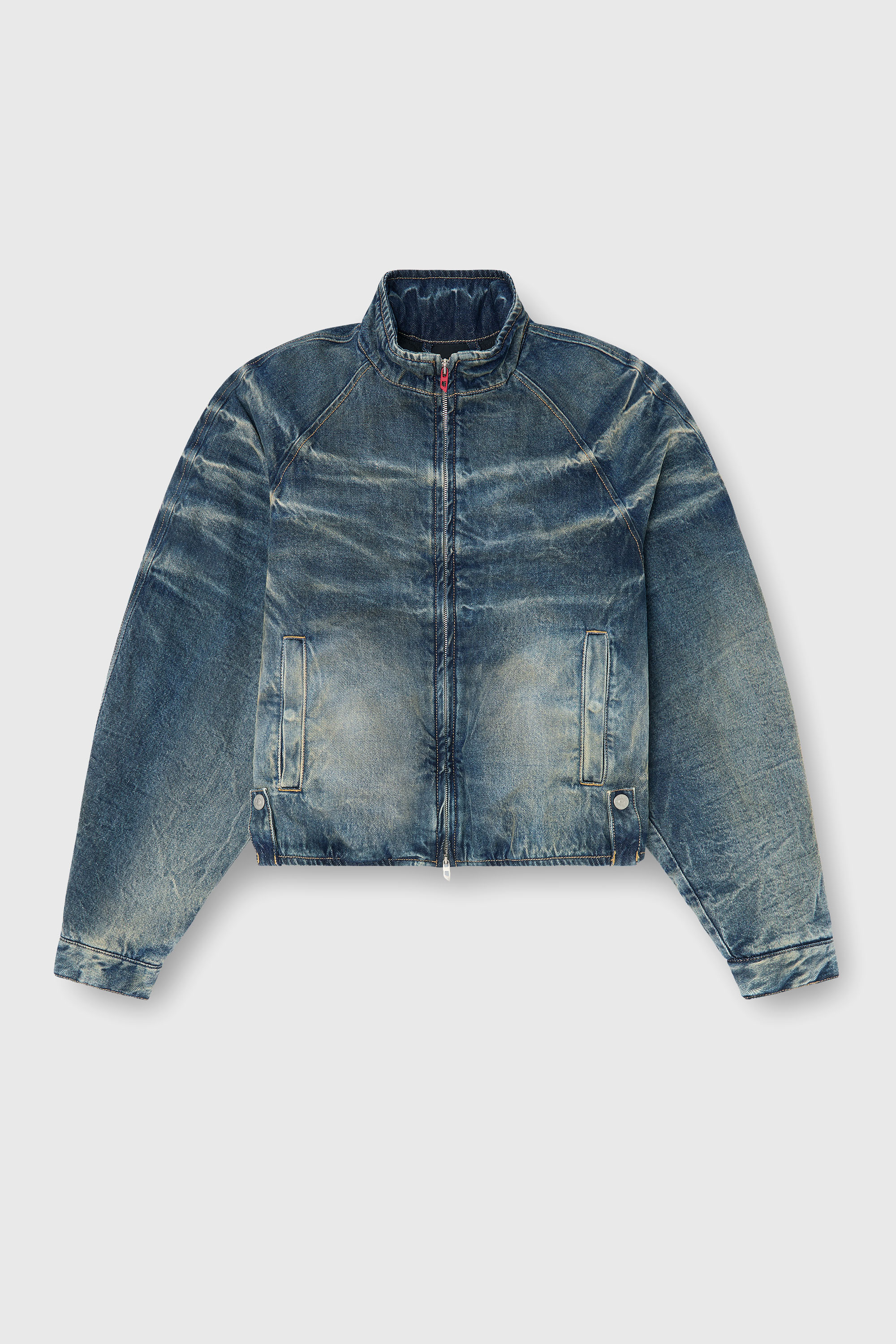 Diesel - DE-BARUS-FSJ1, Female's Padded jacket in dirty-effect creased denim in Medium Blue - 2