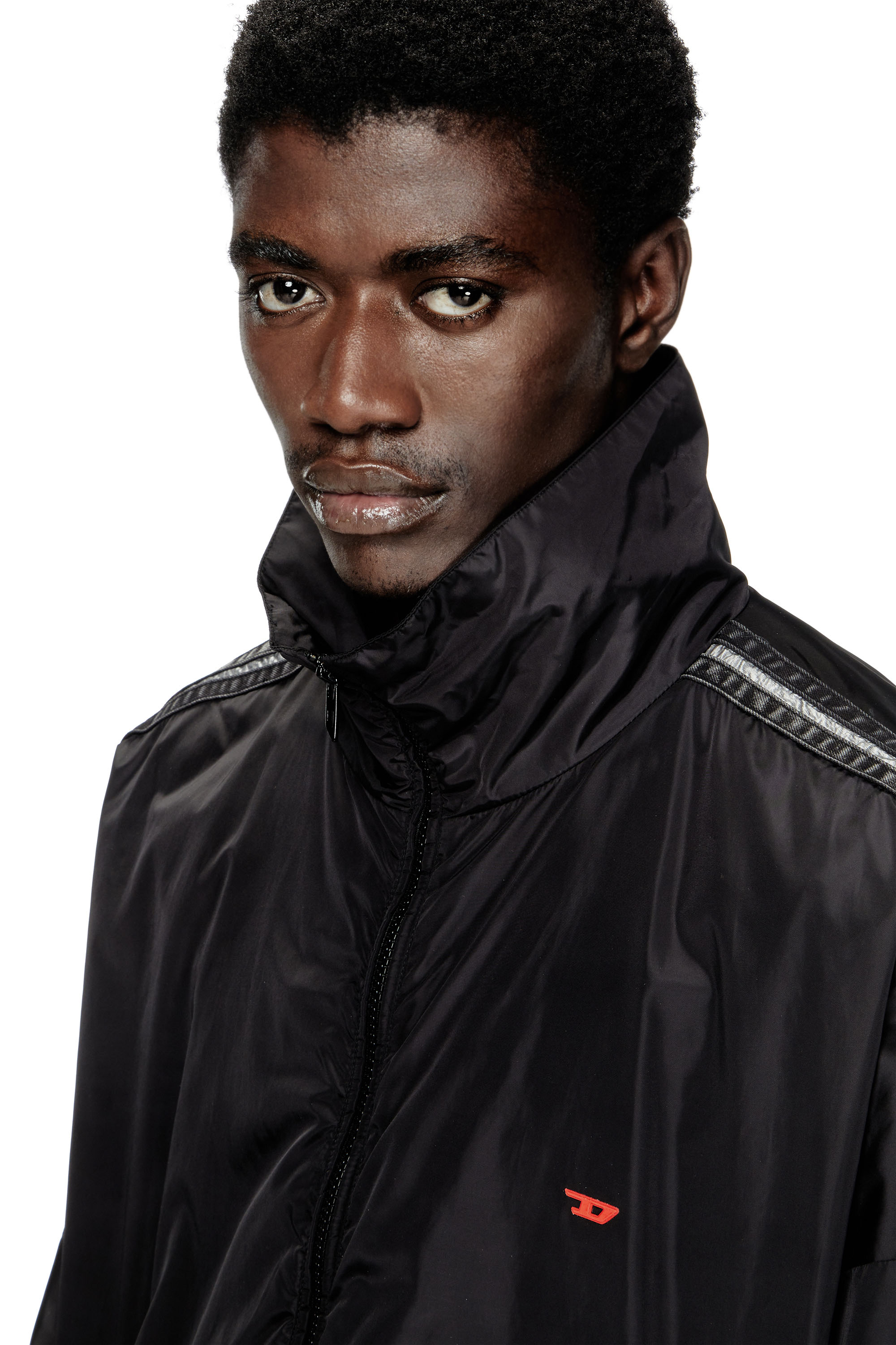 Diesel - J-CARON, Veste de survêtement en nylon avec bandes en denim Homme in Noir - 4