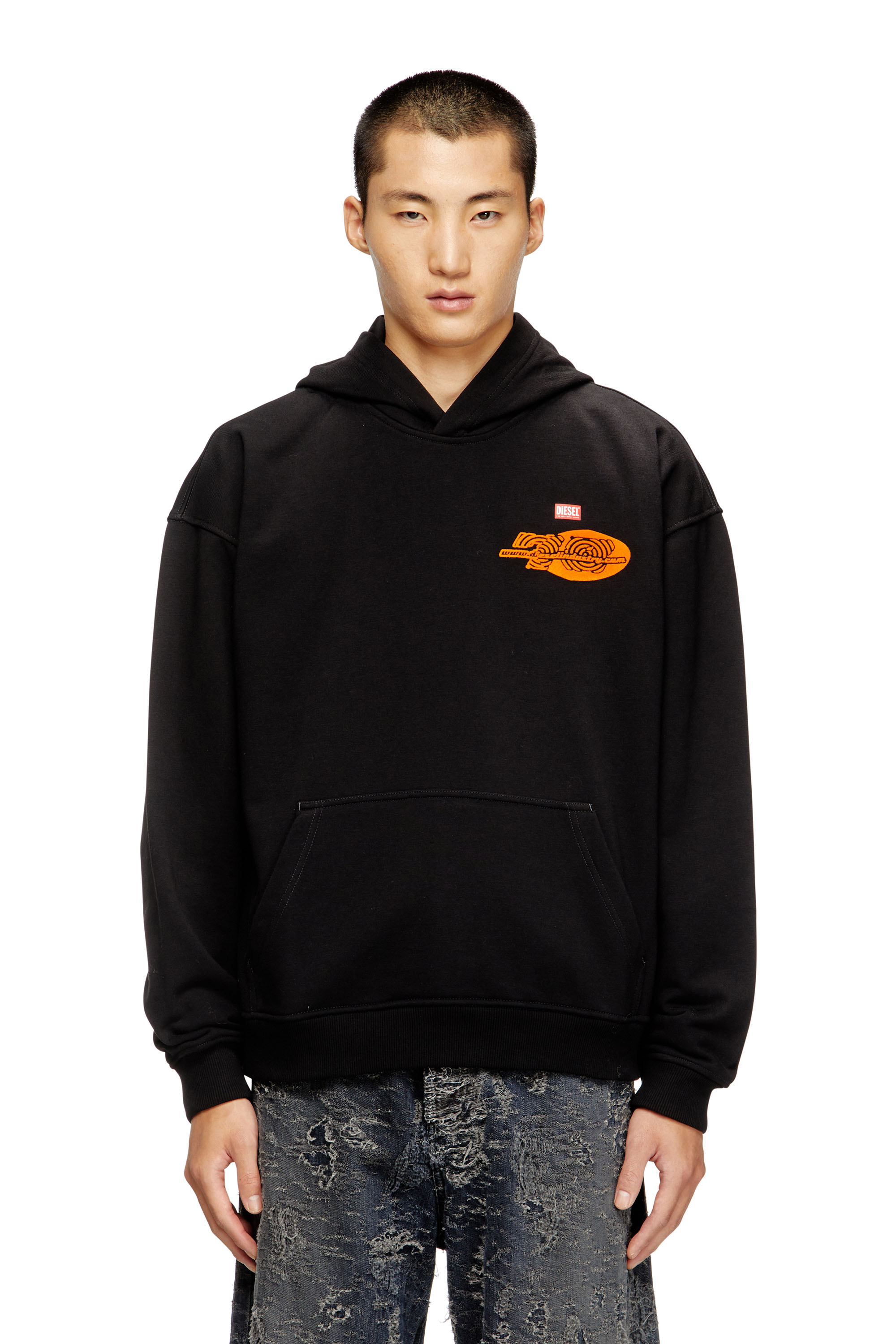 Diesel - S-BOXT-HOOD-T5, Sweat à capuche en coton avec impression au dos Homme in Noir - 1