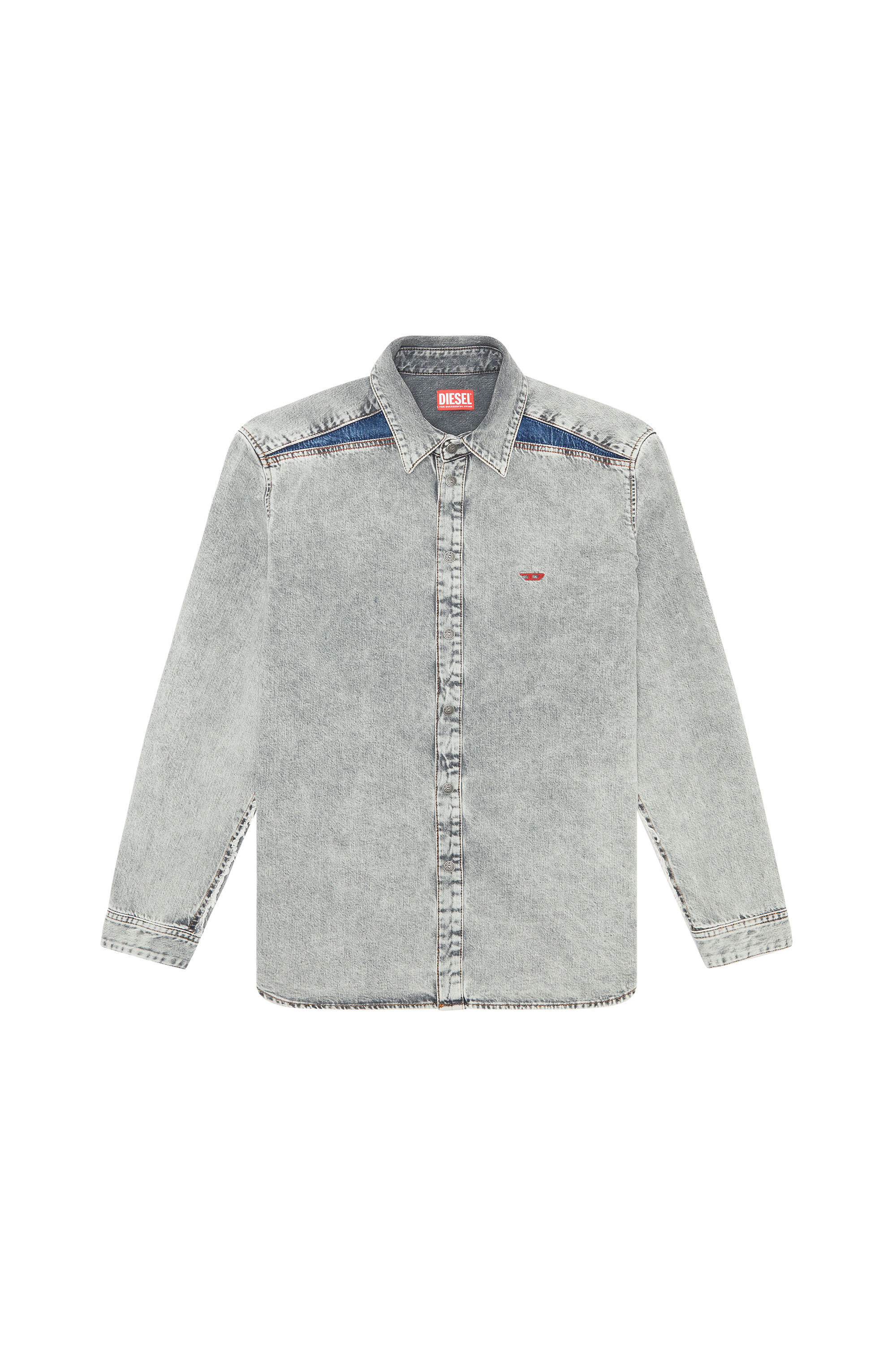 Diesel - D-SIMPLY-RS, Man's Denim shirt with contrast inserts in Light Grey - 2