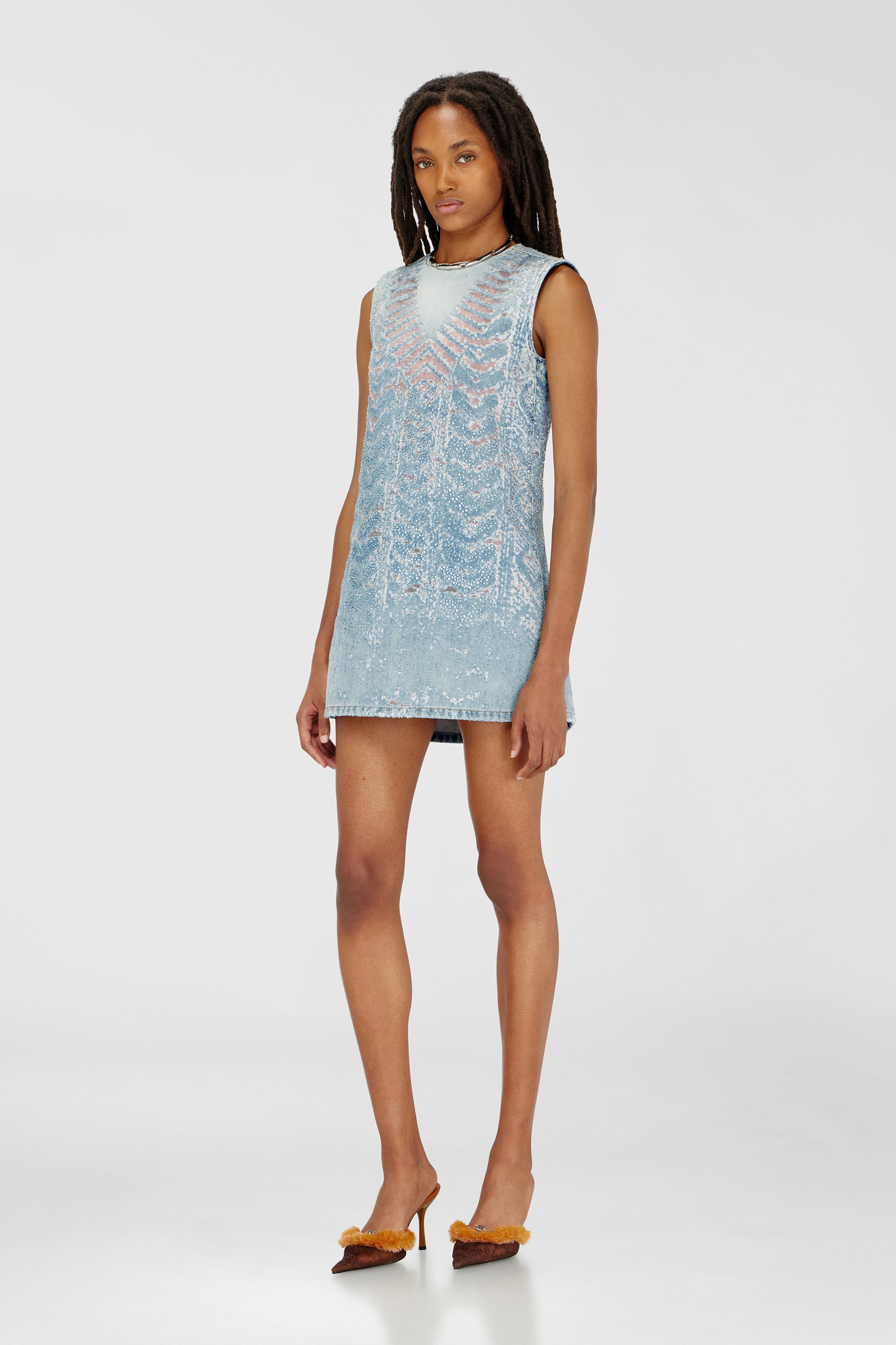 Diesel - DE-MYRELA-S, Female's Mini dress in microstone devor&eacute; denim in Light Blue - 1
