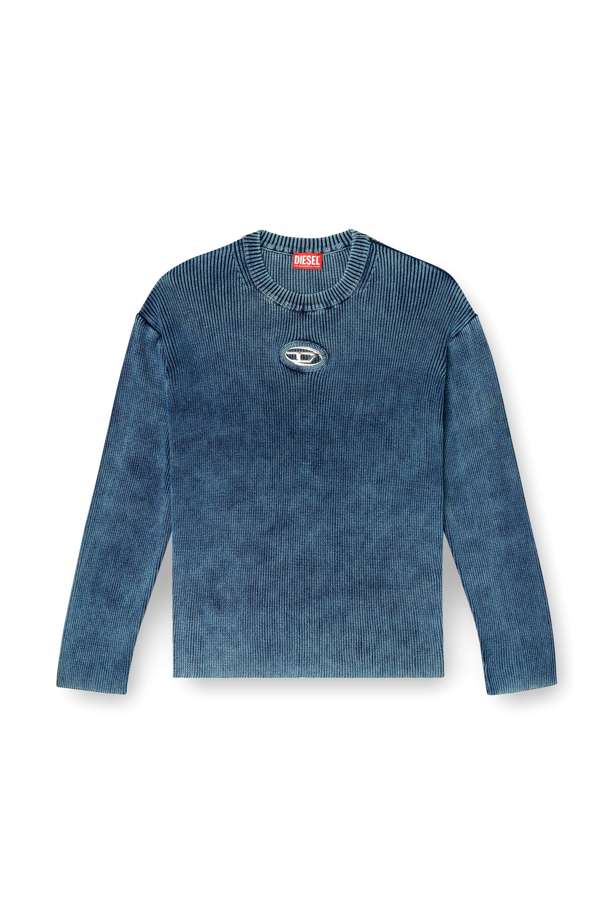 Diesel - K-DARREN-D, Man's Cut-out ribbed jumper with Oval D plaque in Blue - 3