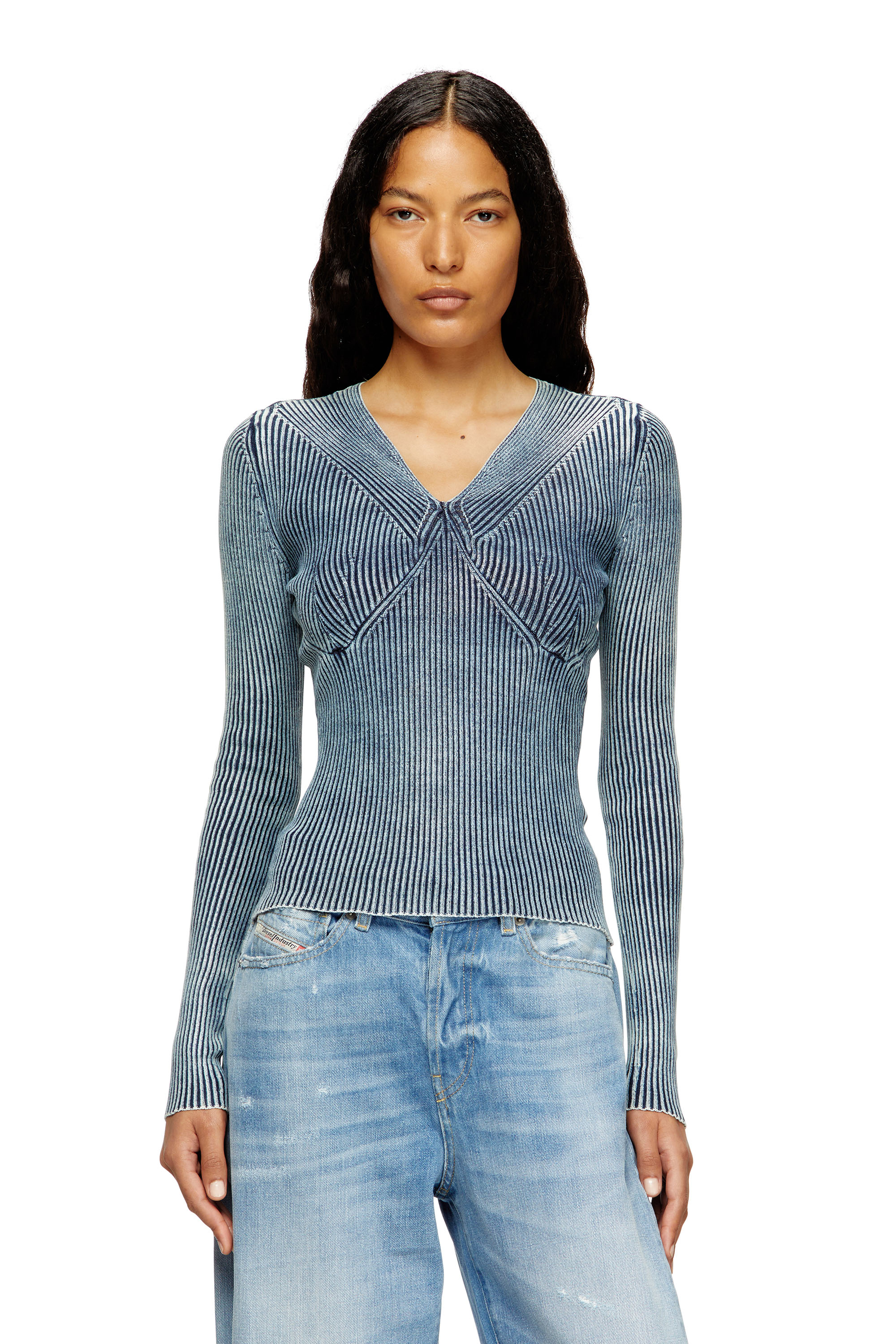 Diesel - M-MILMO, Female's Denim-yarn jumper with shiny effect in Blue - 3