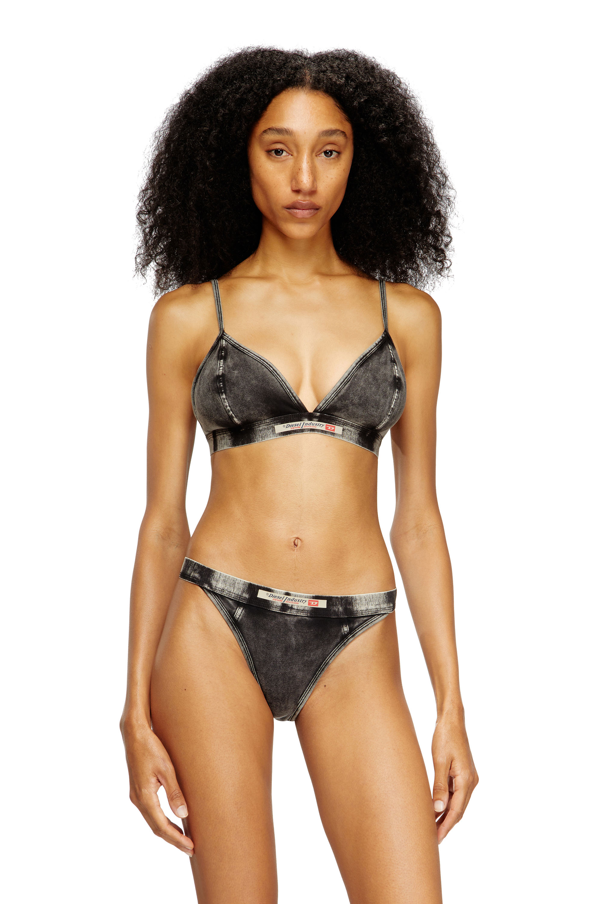 Diesel - SCILLA-DNM, Woman's Denim-effect triangle bra in Dark grey - 1