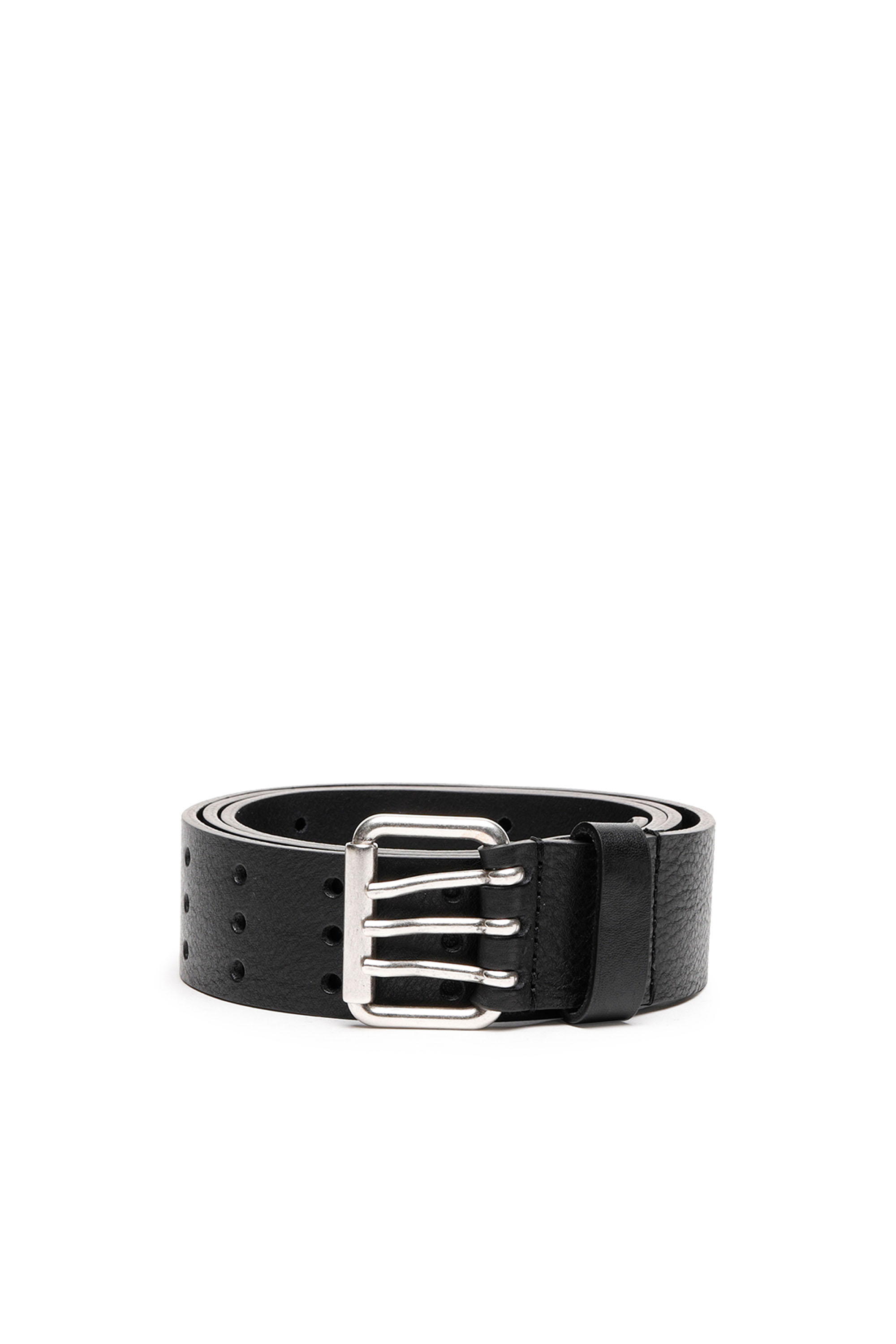 Diesel - B-MILI, Man's Leather belt with triple-pin buckle in Black - 1