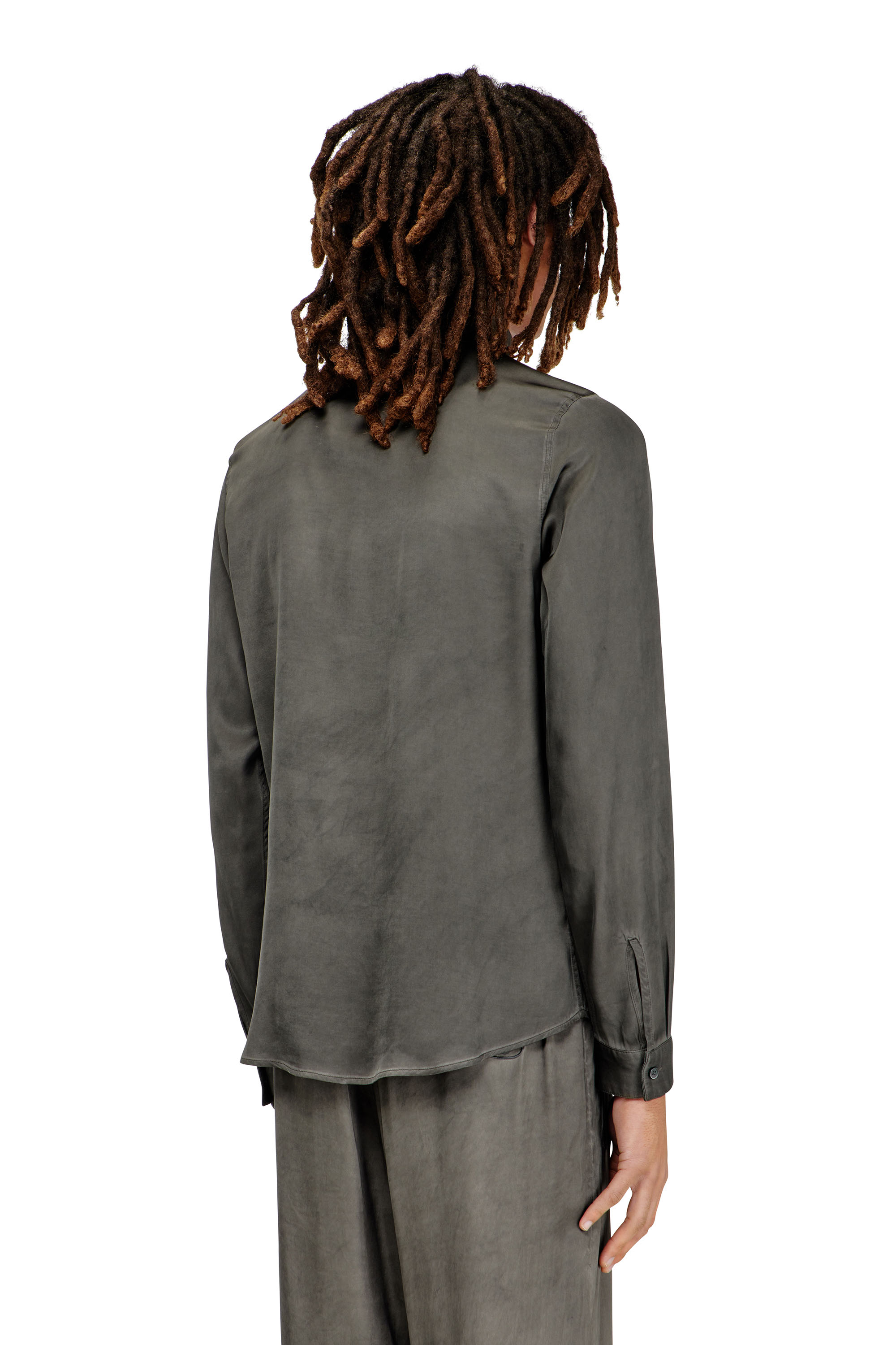 Diesel - S-KINNY-ALBG, Male's Shirt in treated fluid viscose in Dark Grey - 4
