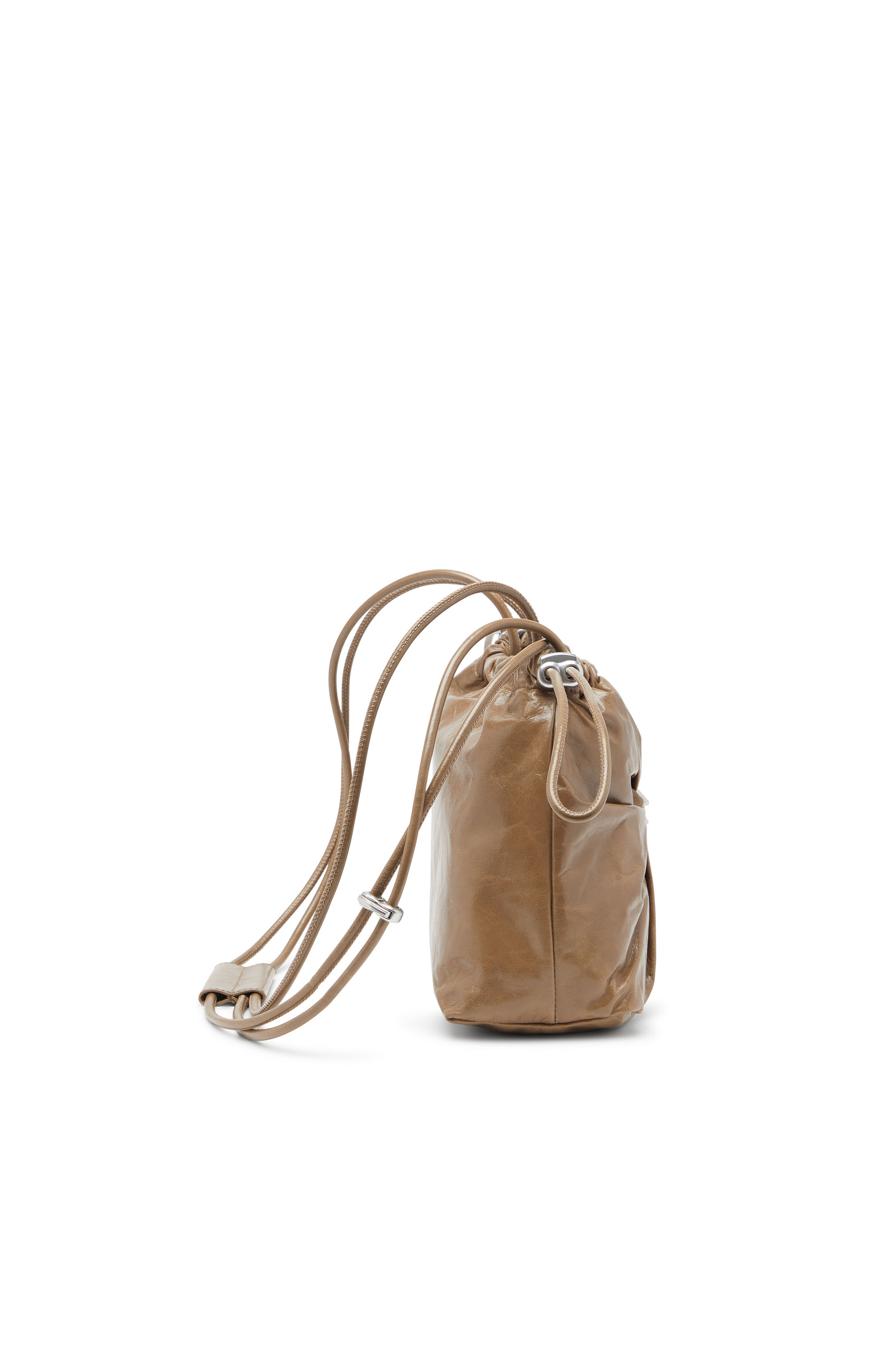 Diesel - SCRUNCH-D BUCKET, Woman's Scrunch-D-Bucket bag in shiny wrinkled leather in Light Brown - 4