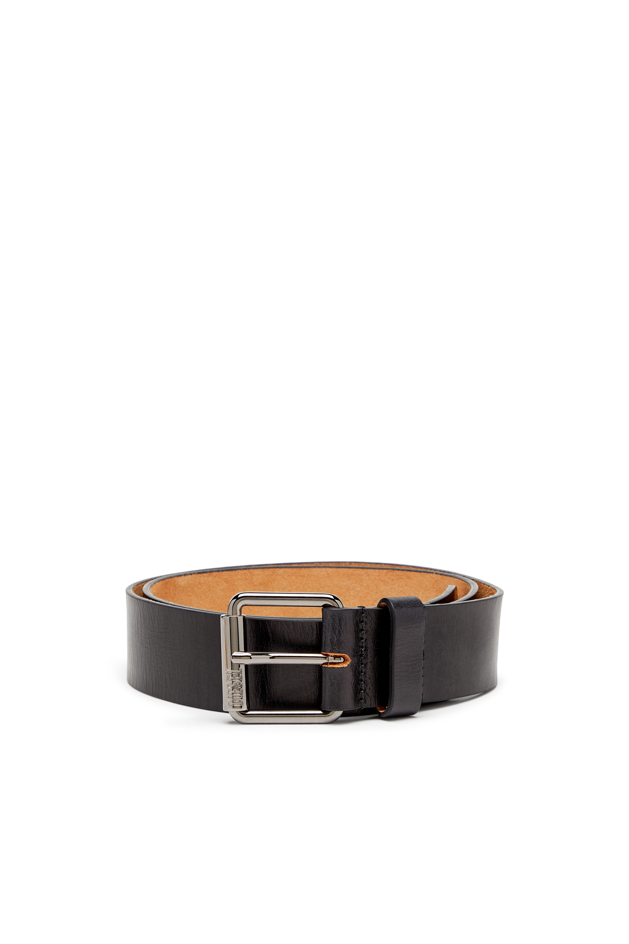 Diesel - B-FLAG, Ceinture 4 cm en cuir avec drapeau à logo de la cinquième poche Homme in Noir - 1