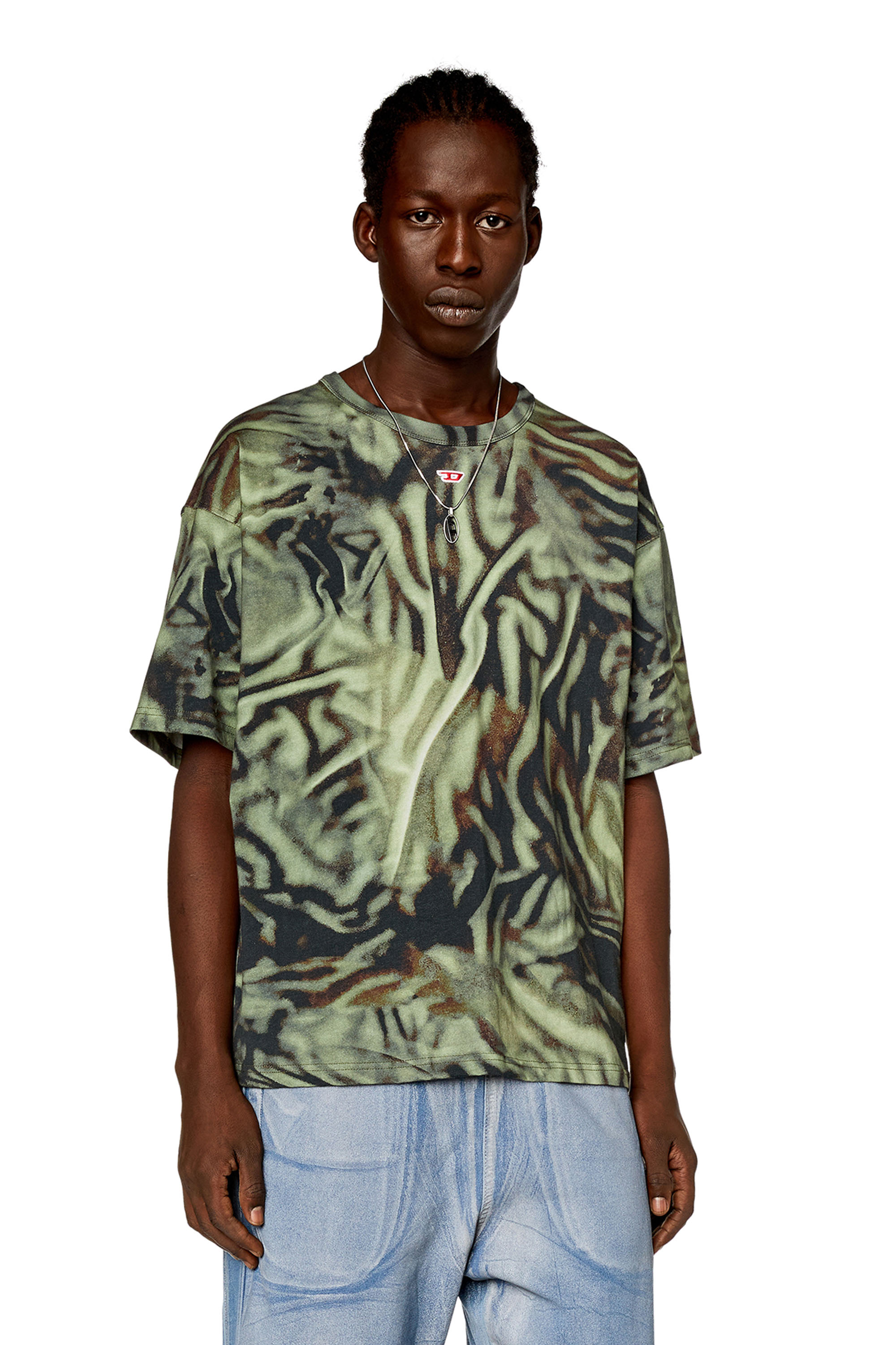 Diesel - T-BOXT-N3, Man's T-shirt with zebra-camo print in Dark Green - 3