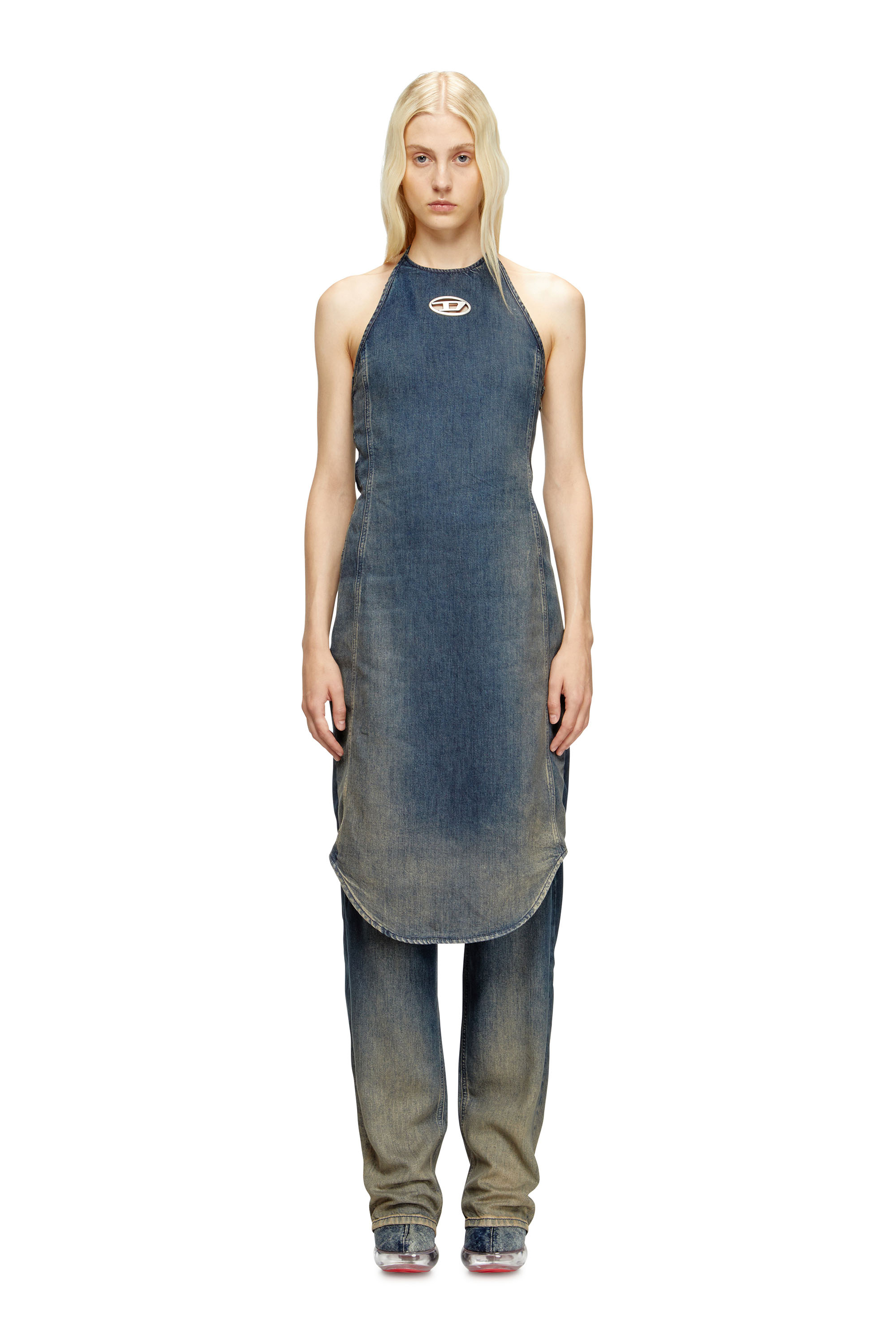 Diesel - DE-CYNTHIA-S, Woman's Halter jumpsuit in gradient fluid denim in Dark Blue - 2