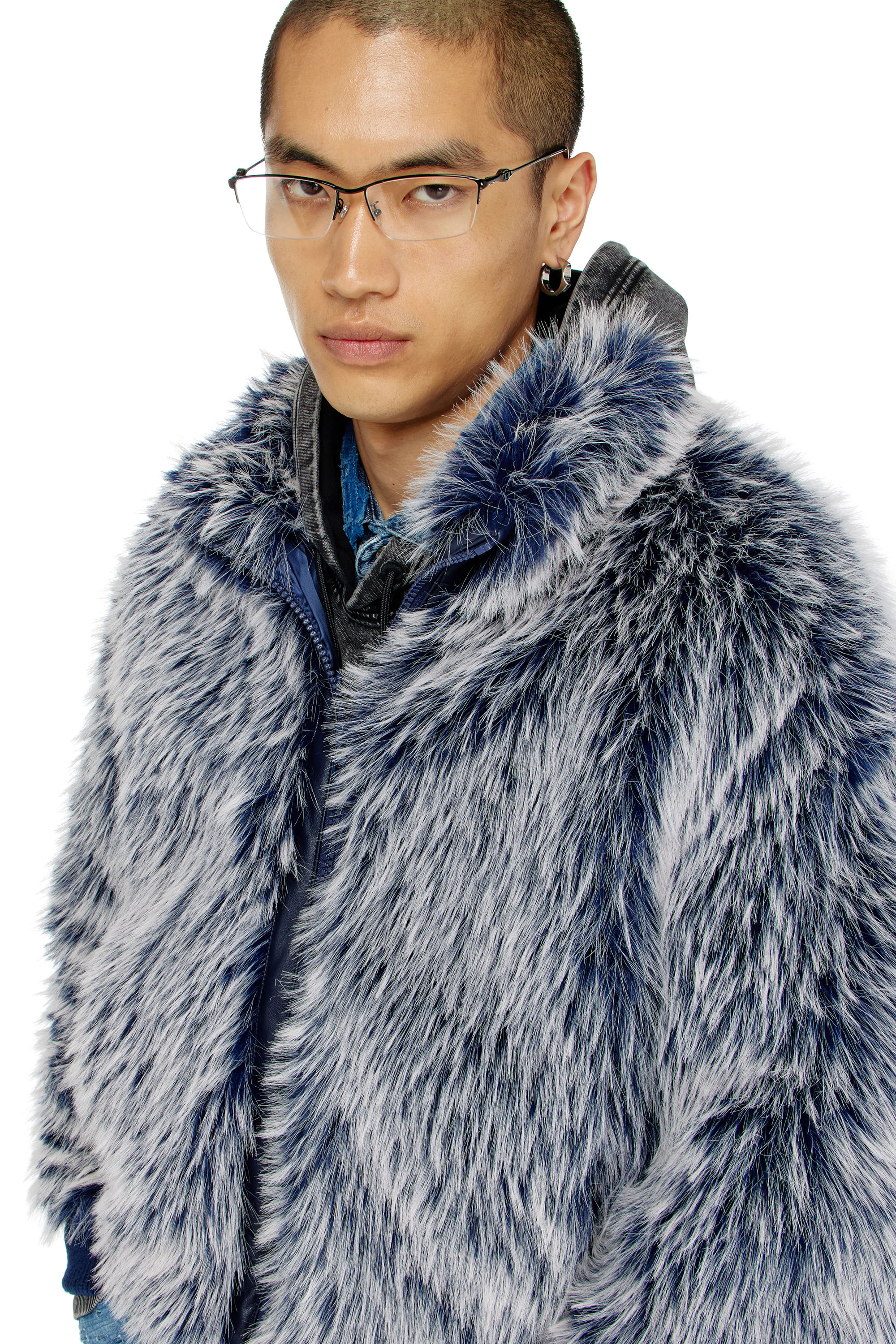 Diesel - W-VICTOR, Man's Shaggy winter jacket in Medium blue - 3