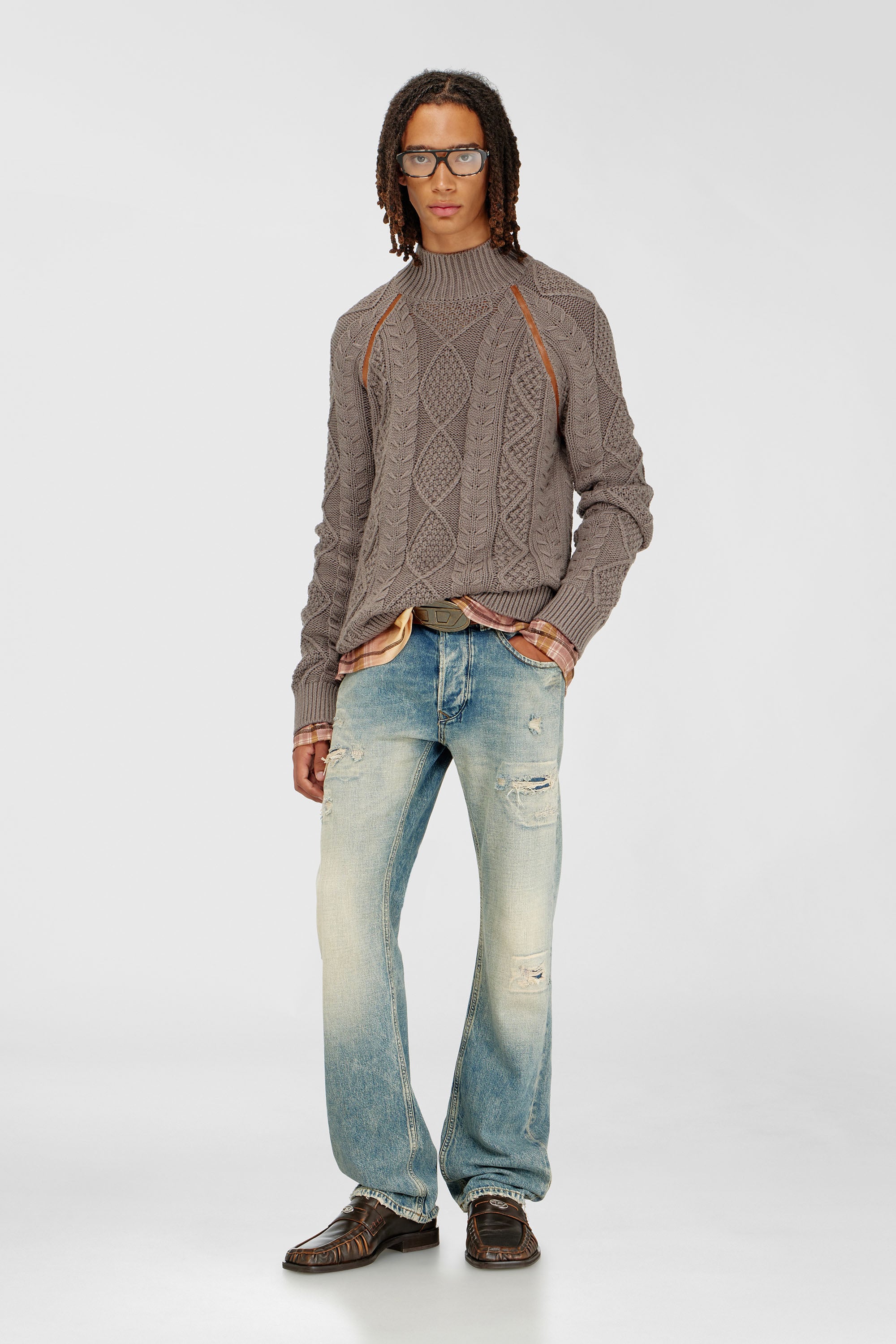 Diesel - K-INOME, Man's Turtleneck jumper in cable knit in Brown - 2