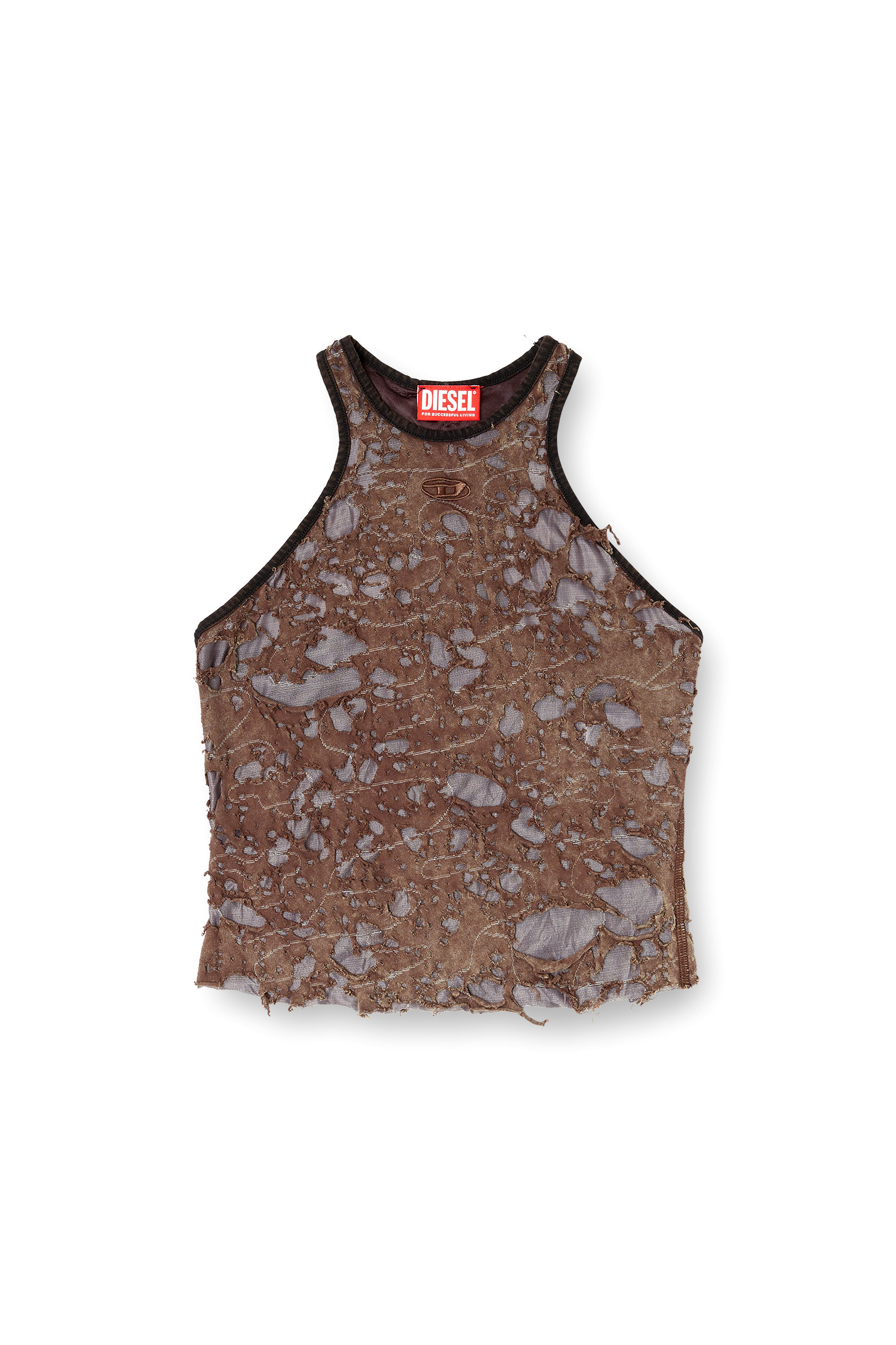 Diesel - T-ILM, Débardeur en jersey effet destroy Femme in Marron - 4