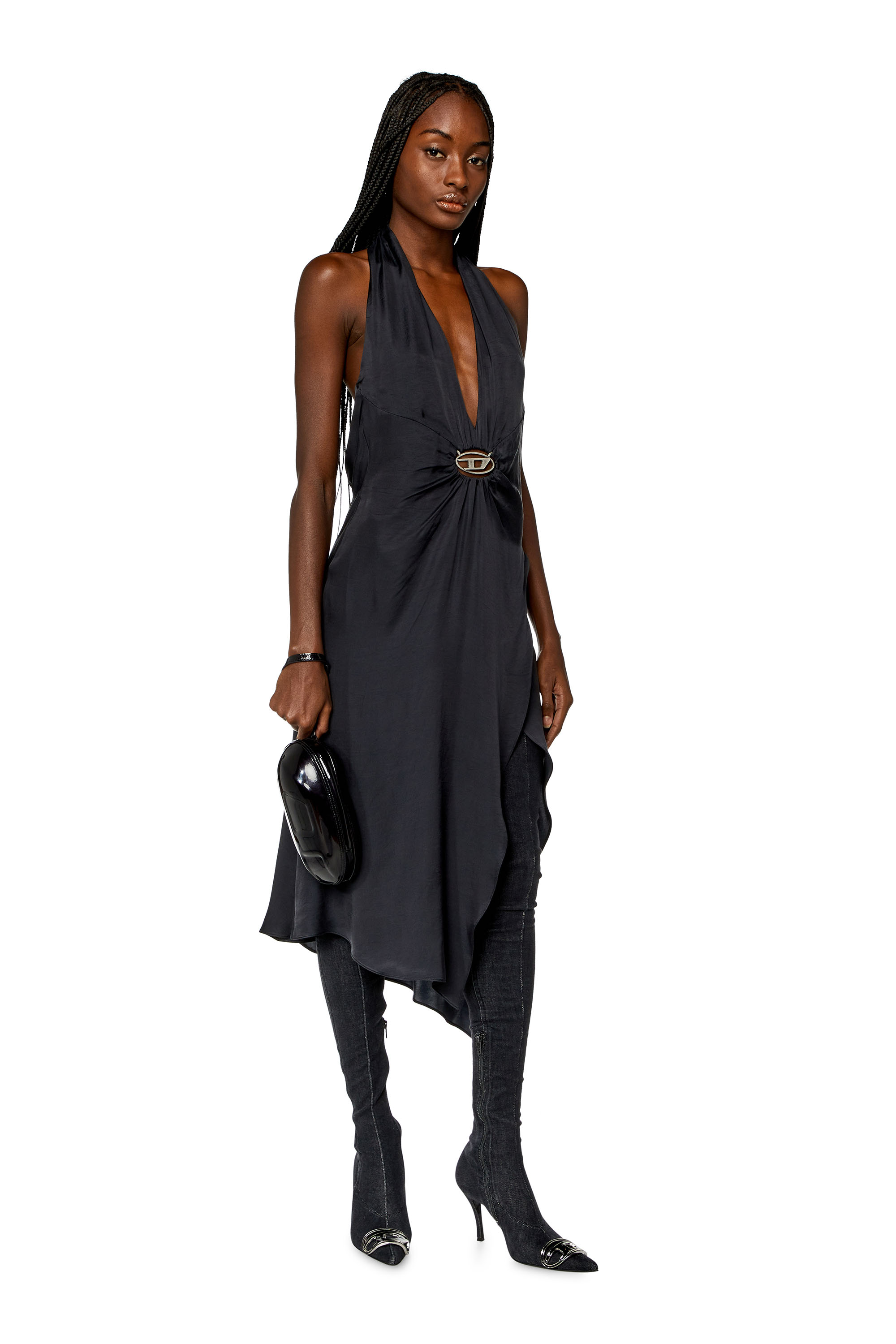 Diesel - D-STANT-N1, Vestido drapeado de sat&eacute;n de cupro y modal Mujer in Gris - 1