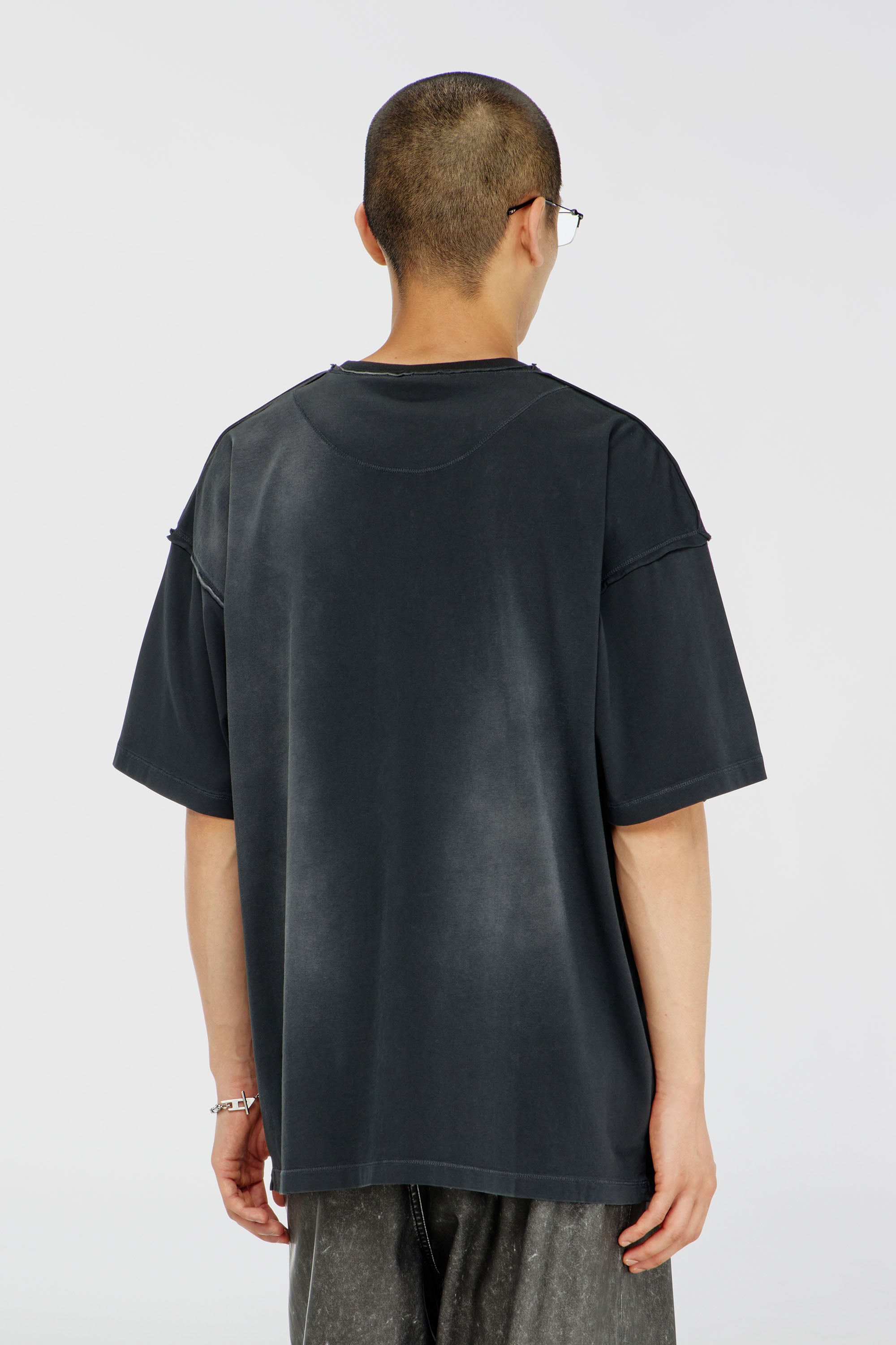 Diesel - T-POCK, Man's Faded T-shirt with ripped pocket detail in Black - 4