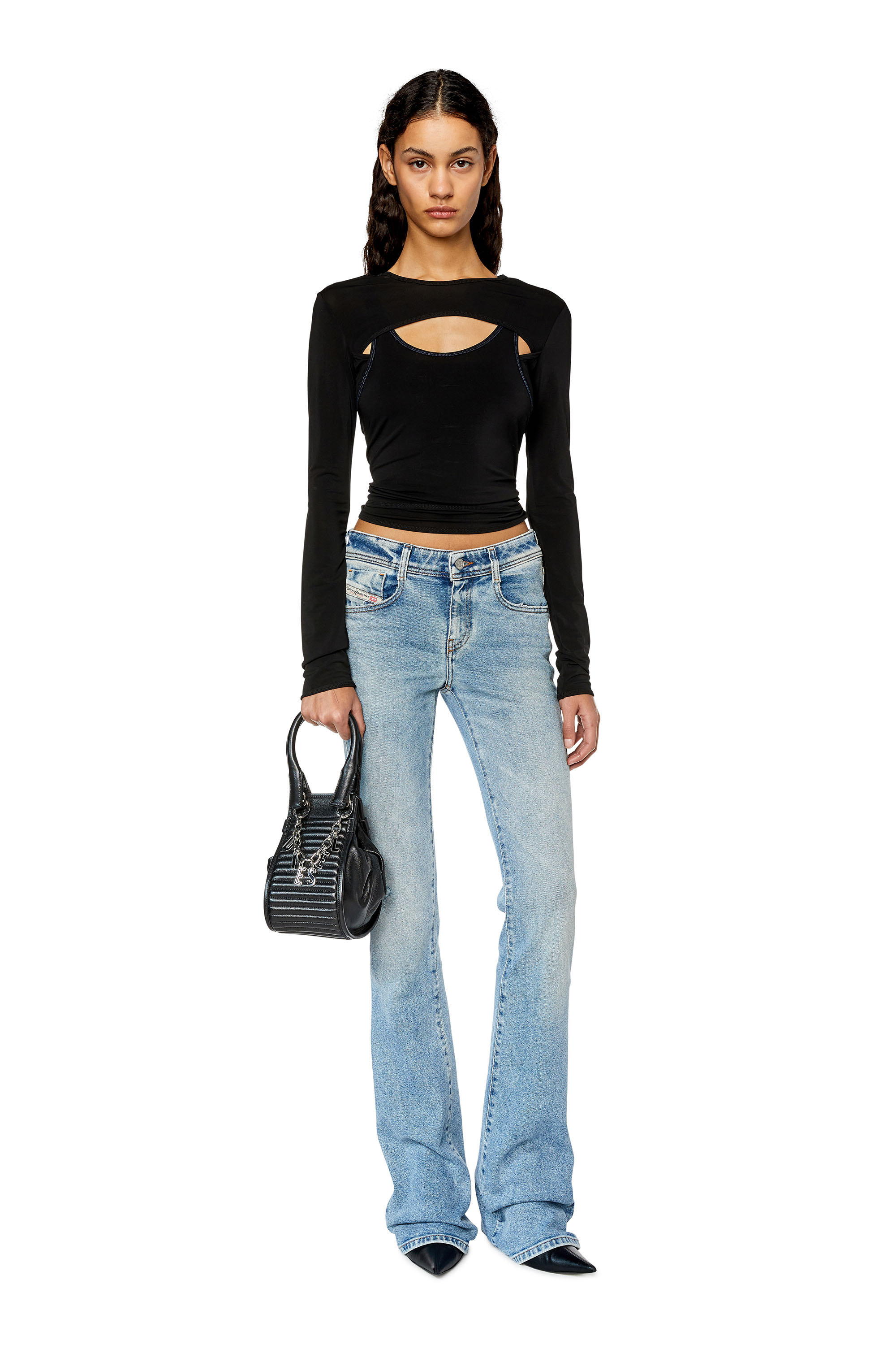 Diesel - T-OLAY, Top superpos&eacute; avec d&eacute;coupe sur le devant Femme in Noir - 1