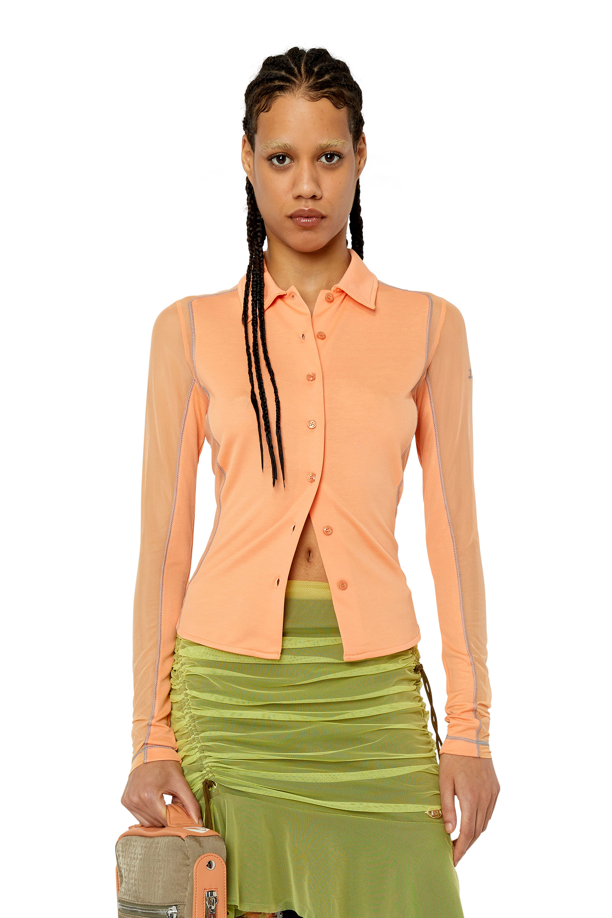 GQ602◇JELADO : 24ss 391SB Overall ◇M Women's Modal blend shirt with mesh inserts | Orange | Diesel