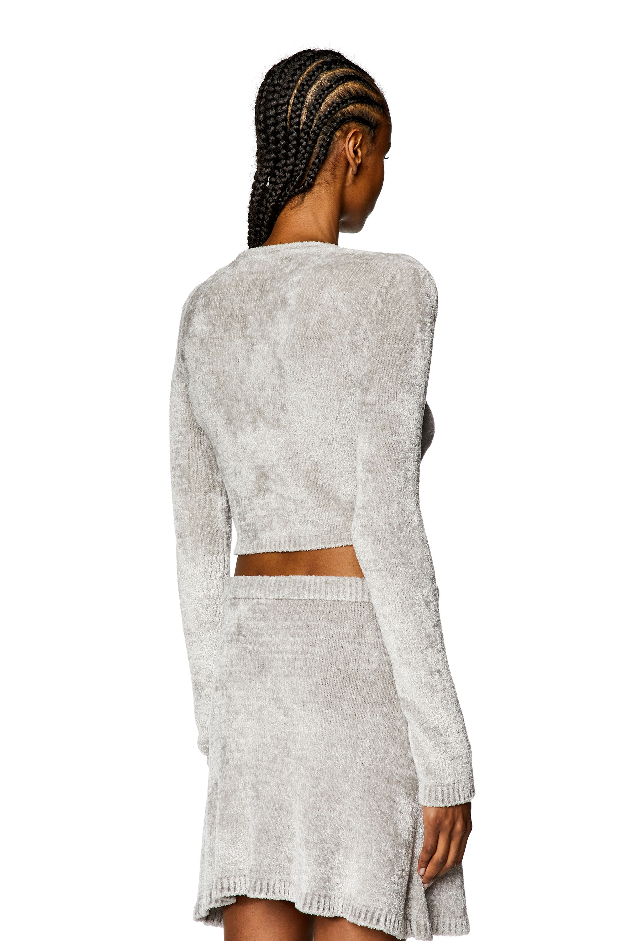 Diesel - M-CHERYL, Woman's Cropped chenille jumper in Light Grey - 4