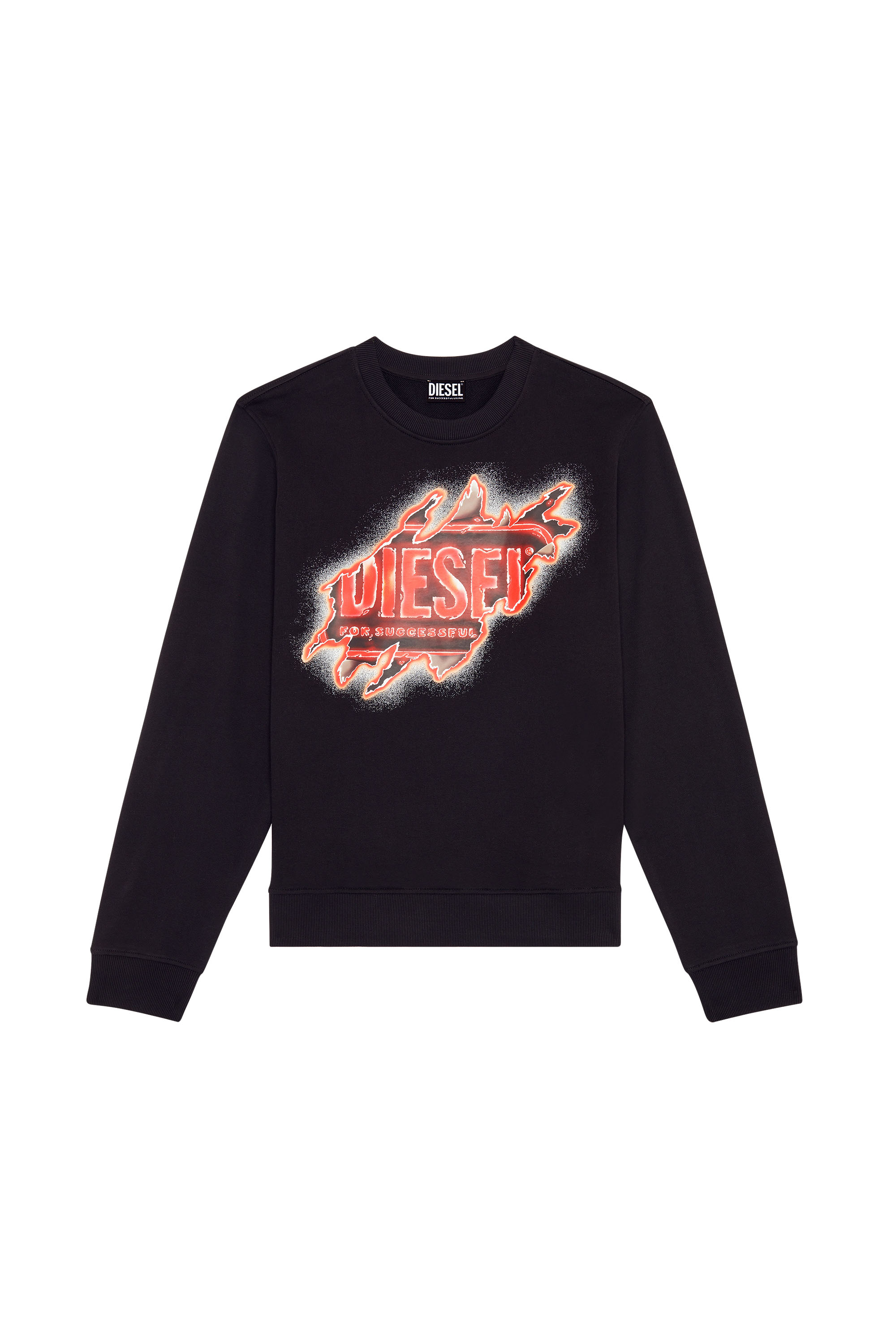 Diesel - S-GINN-E9, Sudadera con estampado del logotipo con efecto despegado Hombre in Negro - 2