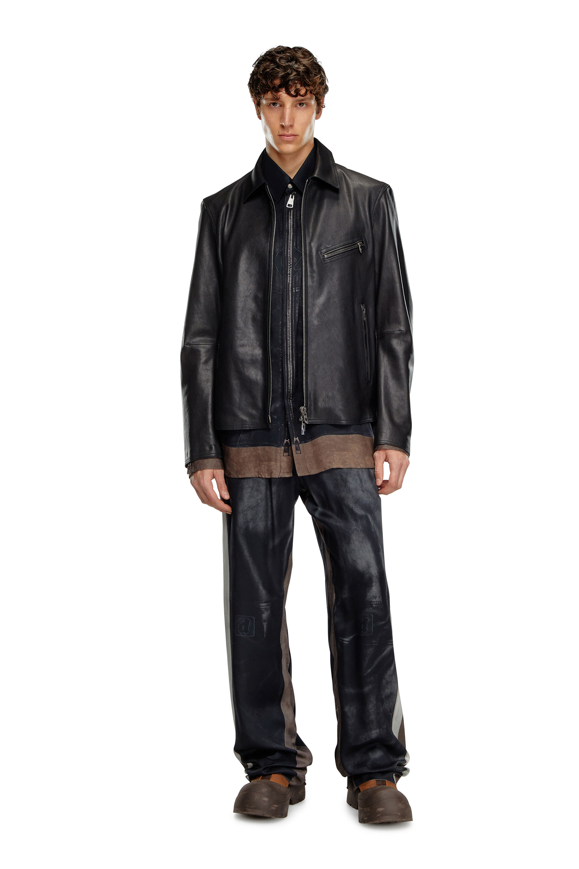 Diesel - L-KORN-A, Veste en cuir avec Oval D embossé Homme in Noir - 1