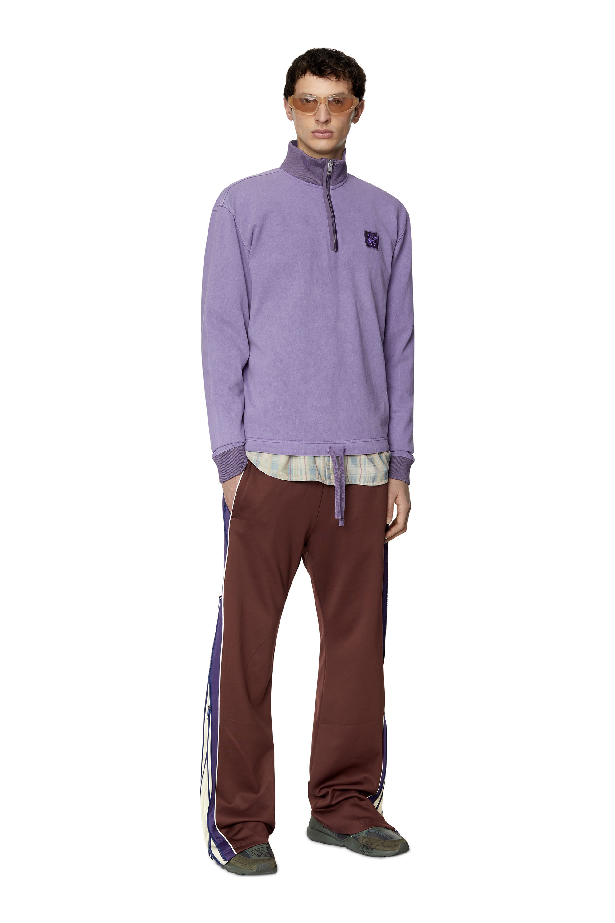 Diesel - S-ARAGON, Man's Garment-dyed half-zip top in Dark Violet - 1