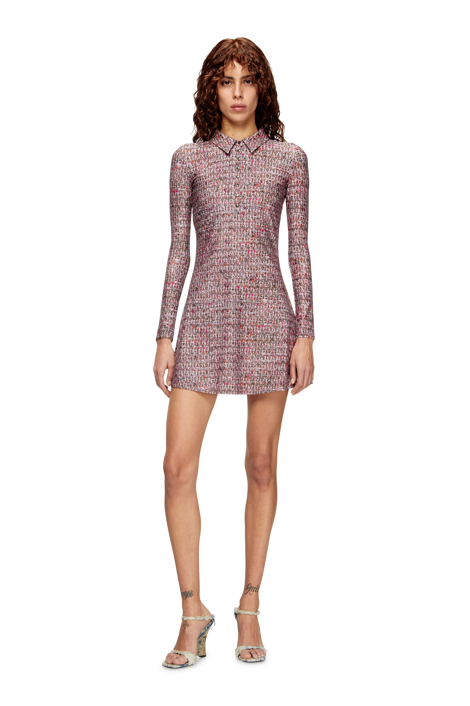 Diesel - D-POLYNA, Female's Lycra dress with bouclé print in Pink - 2