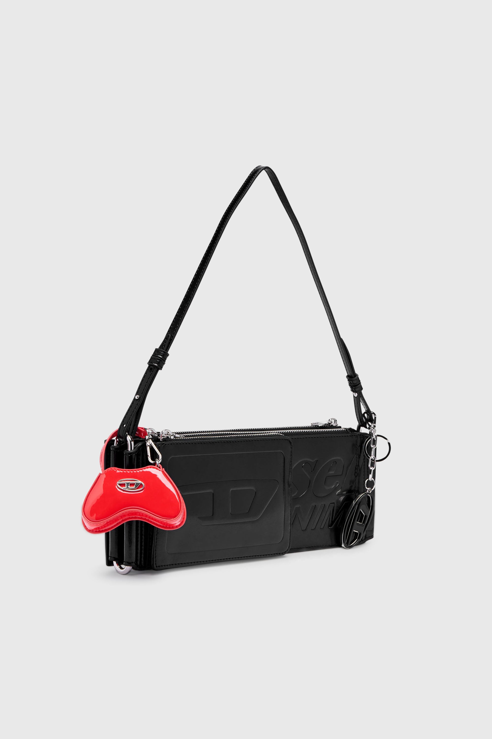 Diesel - FLAG-D SHOULDER BAG X, Flag-D-Bandolera modular con logo en relieve y lavado oscuro Unisex in Negro - 7