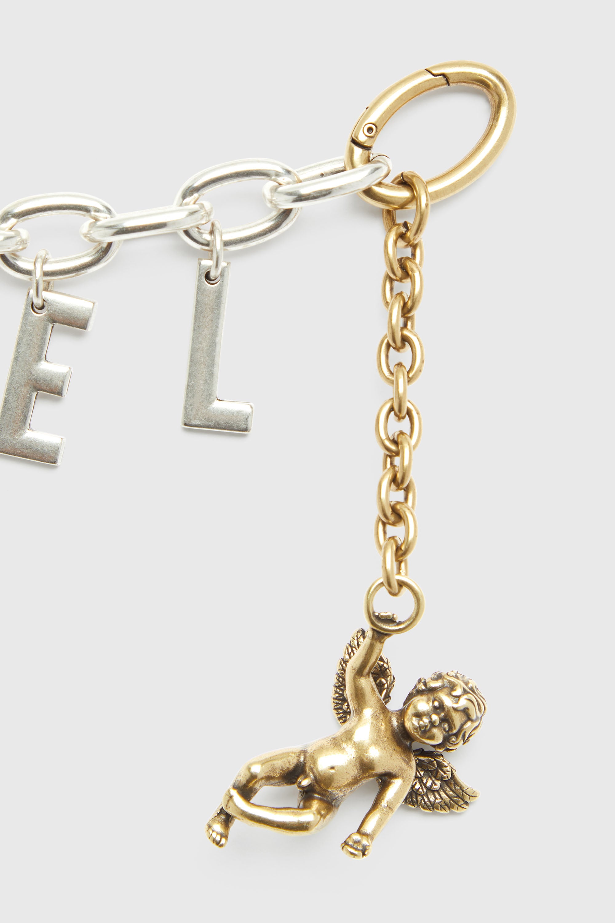 Diesel - CHAIN-D III S, Woman's Metal letter charm with cherub in Silver - 2