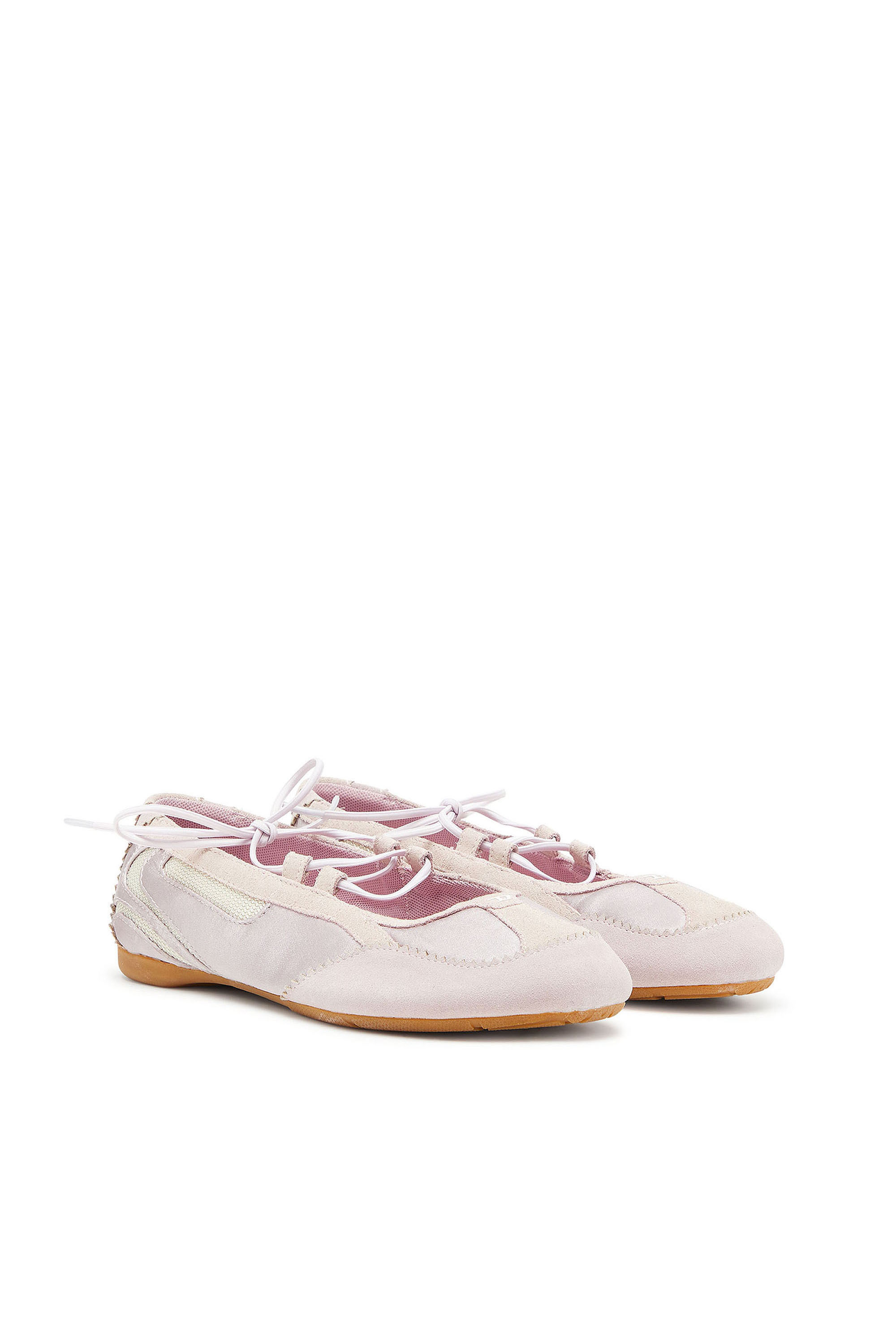 Diesel - D-MILE BALLERINA LACE UP II W, Female's D-Mile - Lace-up ballerina flats in leather and mesh in Pink - 2