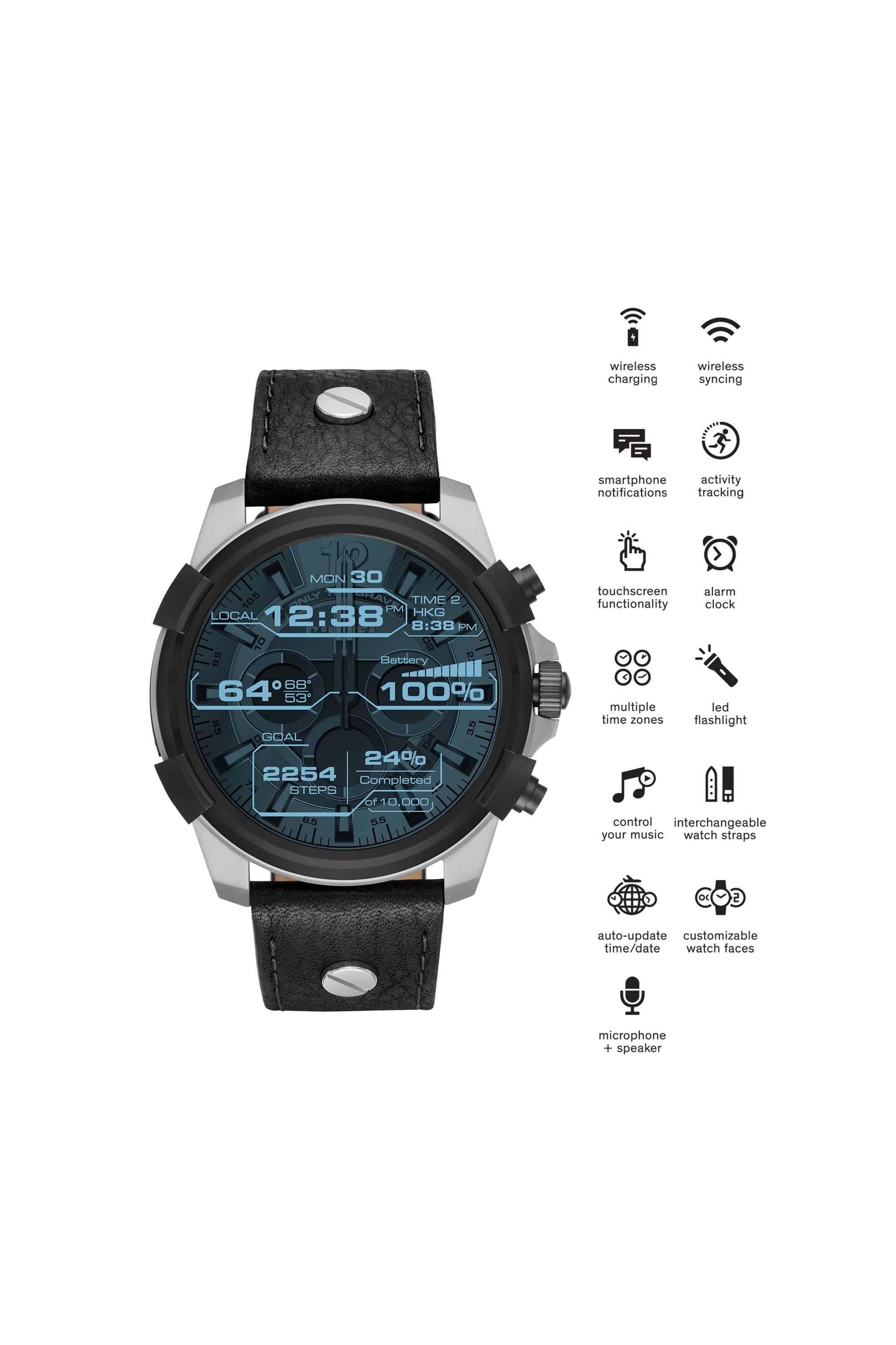Diesel - DT2001, Smartwatch con caja de acero inoxidable y correa en piel, 48 mm Hombre in Negro - 1