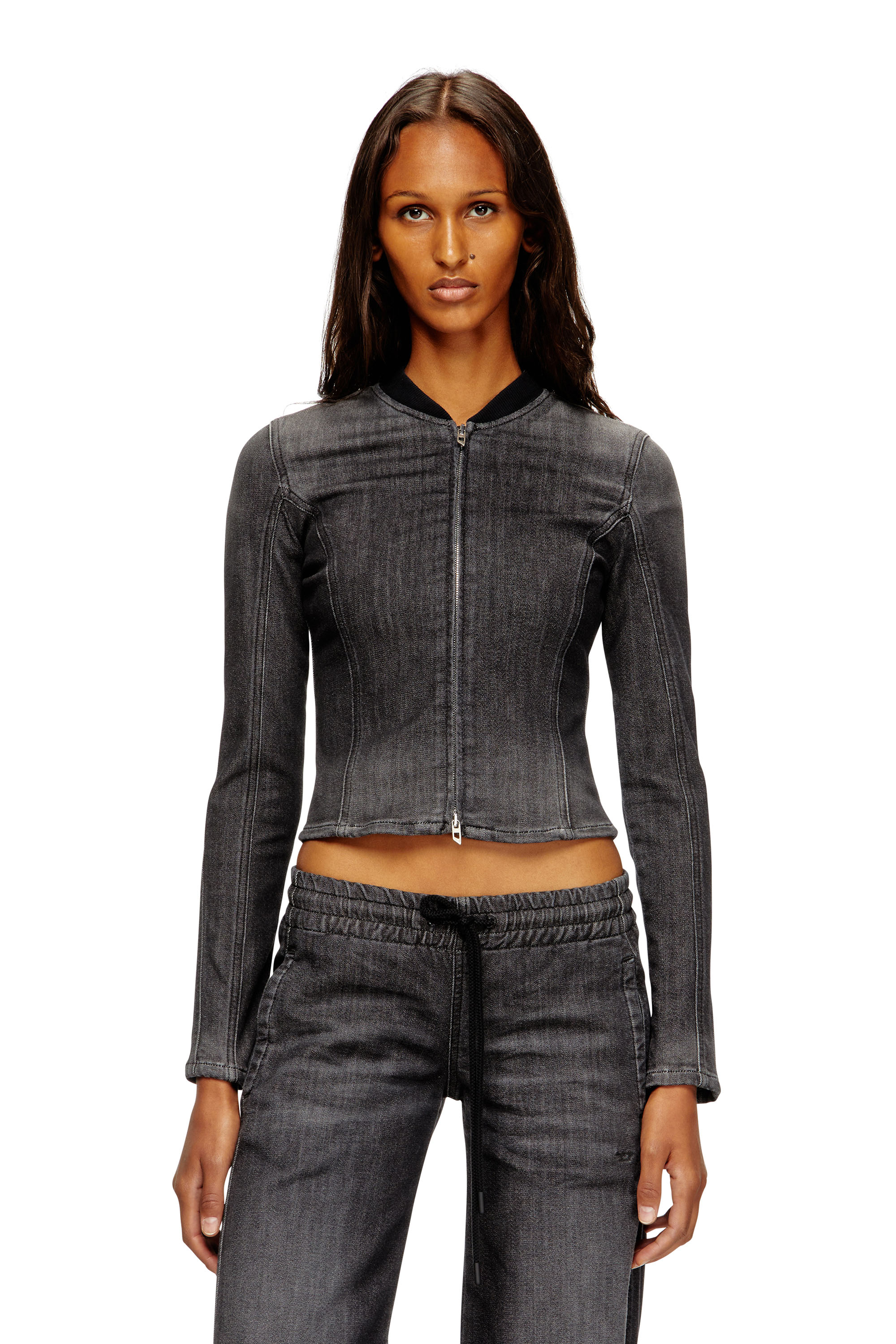 Diesel - DE-GARY-D JOGG, Female's Cropped jacket in monochrome denim in Black - 1