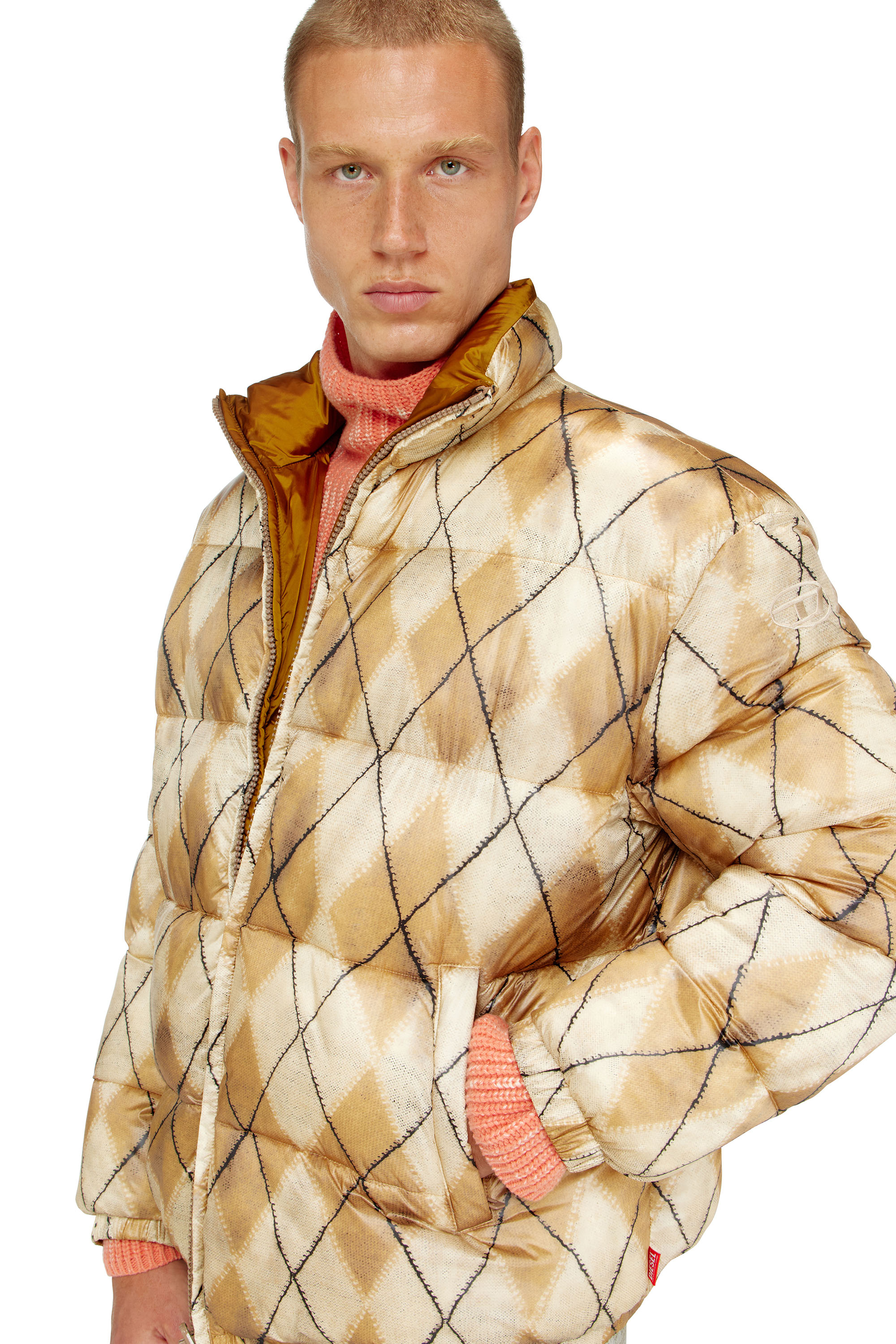 Diesel - W-BOURB-DLCK, Male's Reversible puffer jacket with argyle print in null - 4