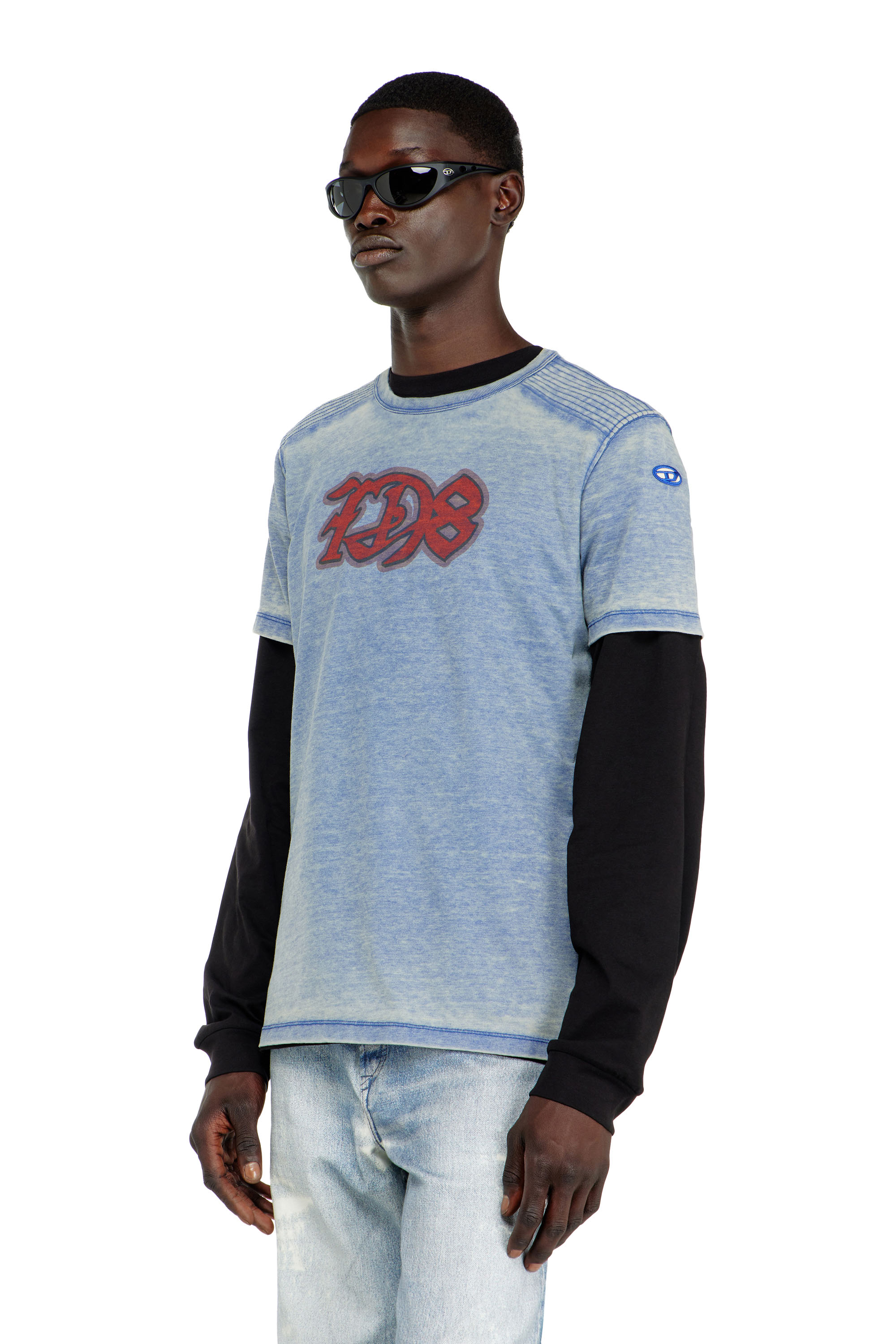 Diesel - T-DOMY, Camiseta con efecto burnout y estampado D78 Hombre in Azul marino - 1