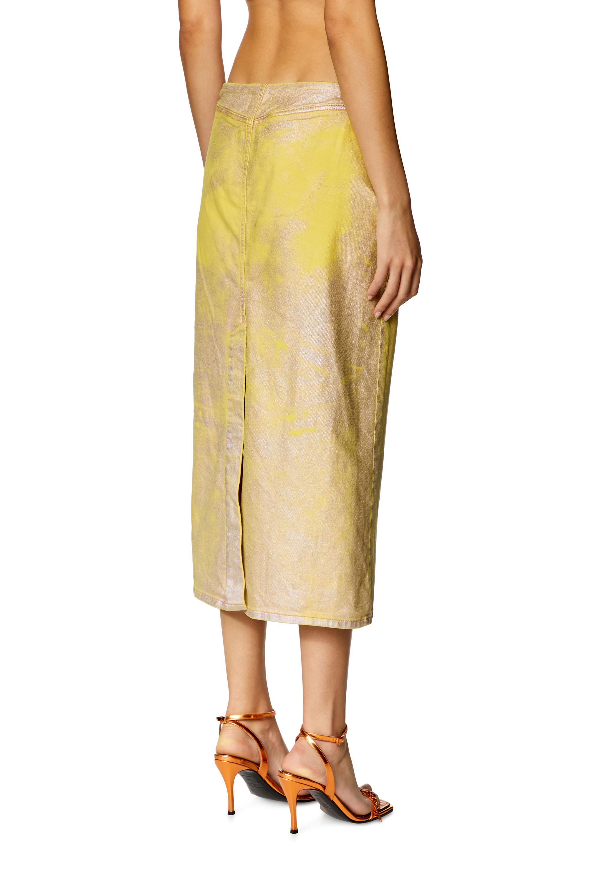 Women's Skirt in bicolour laminated denim | Yellow | Diesel