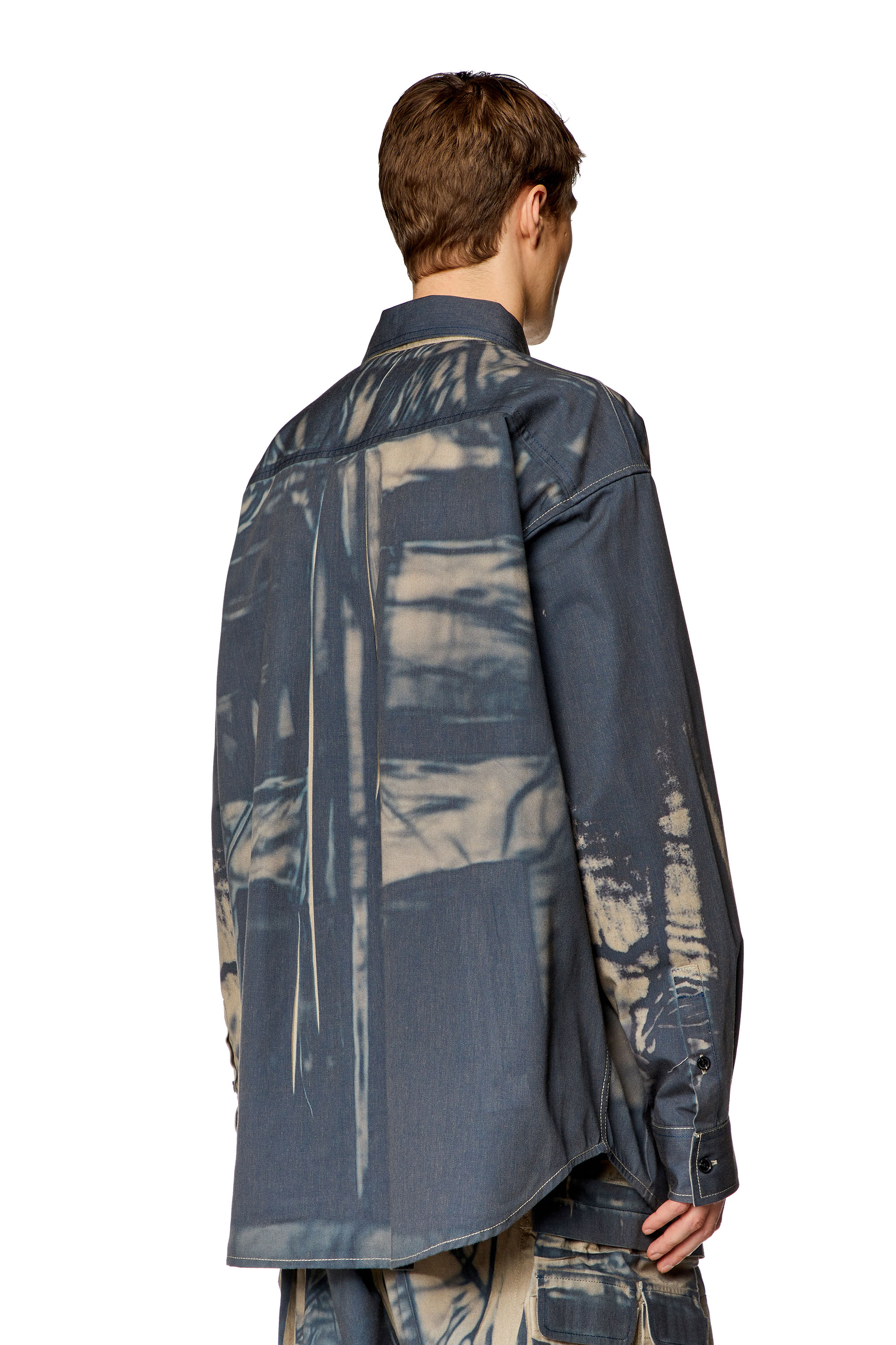 Diesel - S-CADD, Man's Cargo shirt with creased print in Blue/Beige - 5