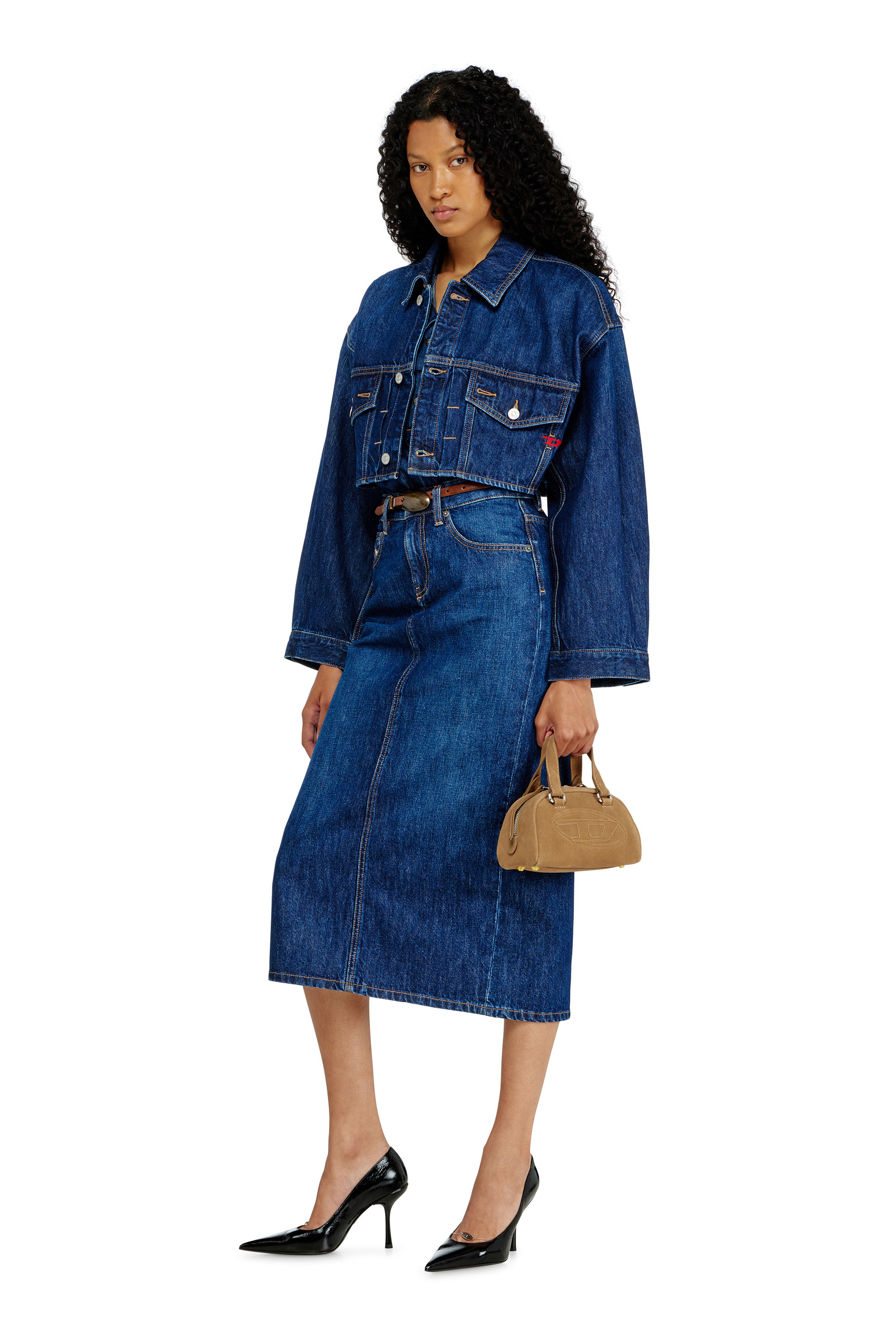 Diesel - DE-MALLEY, Chaqueta trucker denim cropped oversize Mujer in Azul marino - 1
