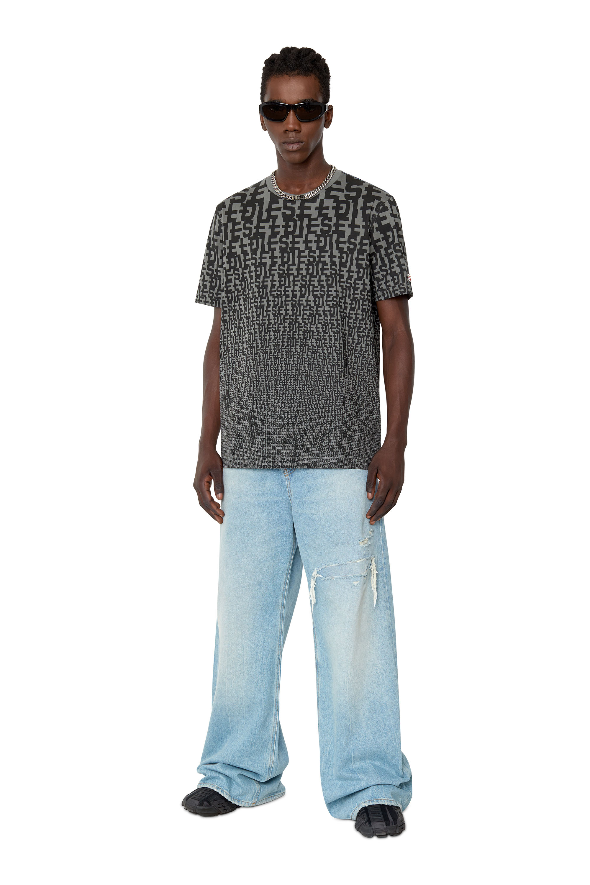 Diesel - T-JUST-MON, Man's T-shirt with all-over monogram print in Grey - 1