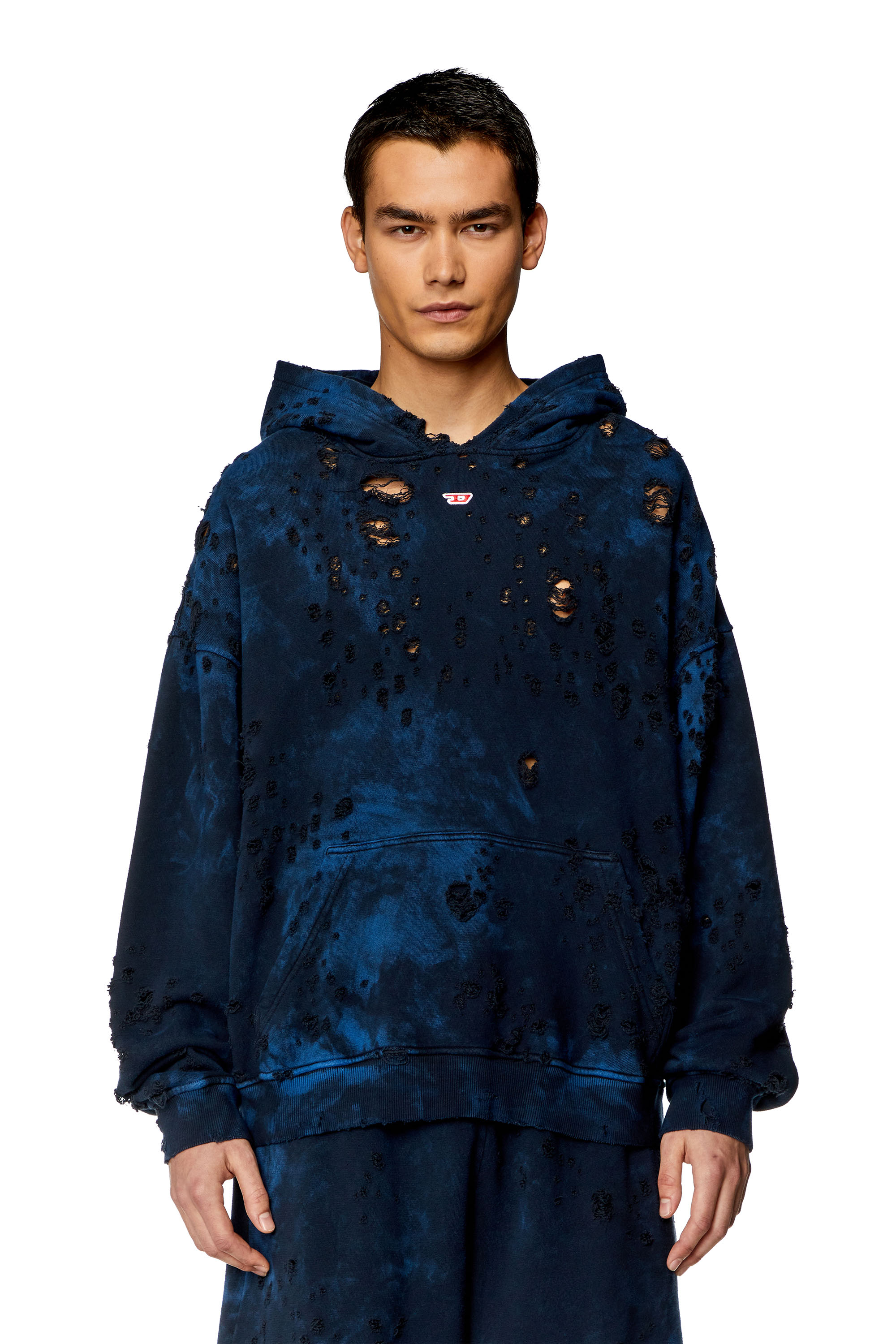 Men's Destroyed hoodie with marble-effect | Blue | Diesel