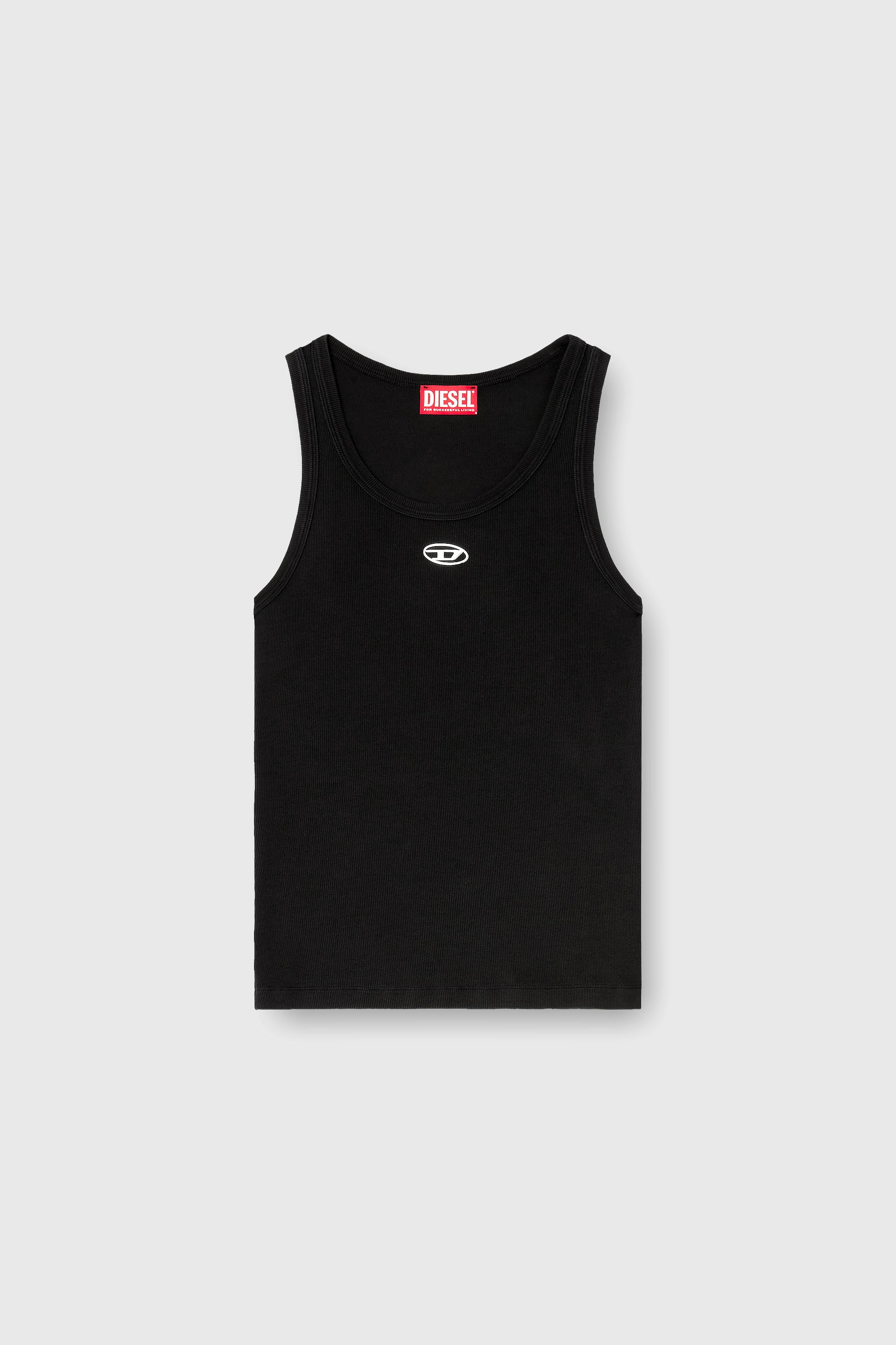 Diesel - T-ANKI-OD, Woman's Slim ribbed tank top with metallic Oval D in Black - 2