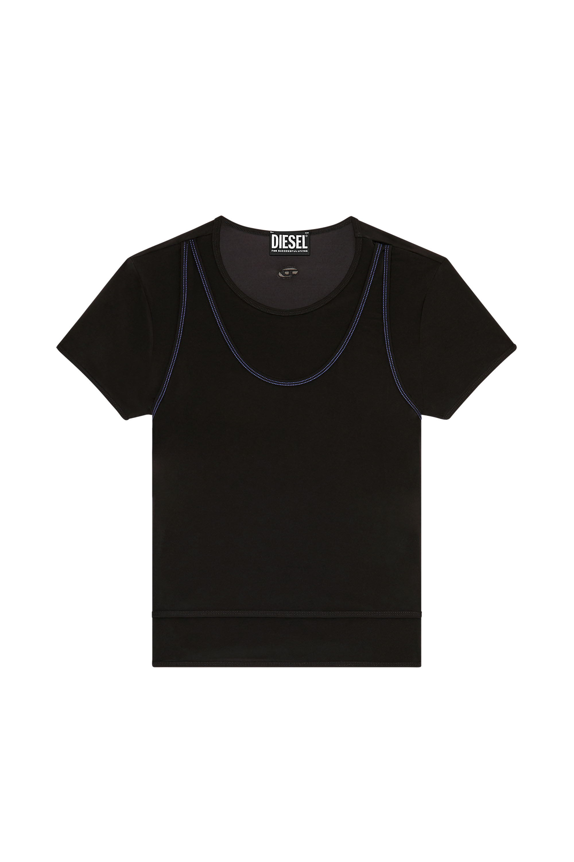 Diesel - T-OLAP, Woman's Layered top with cut-out back in Black - 2