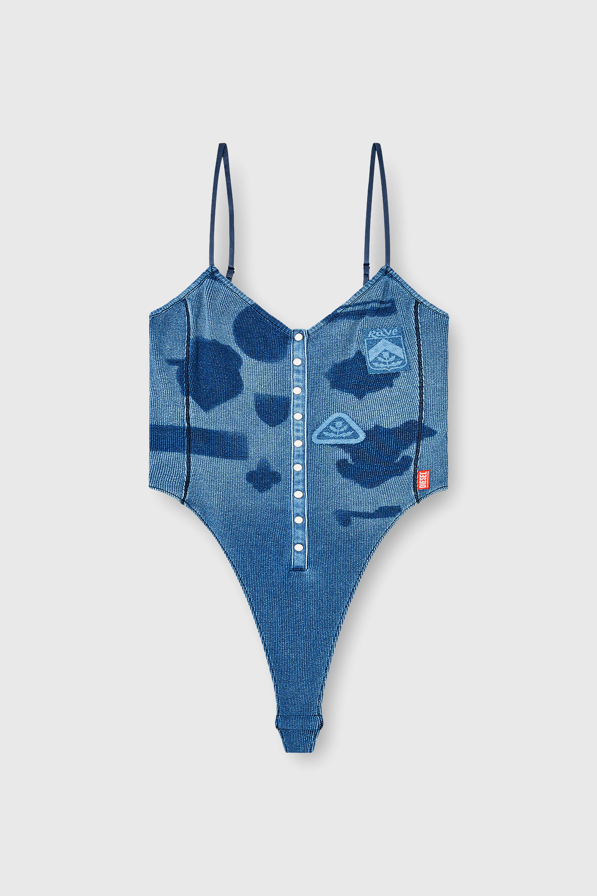 Diesel - T-LEY-AA1, Female's Bodysuit in ribbed jersey with shadow-patch effects in Medium Blue - 2