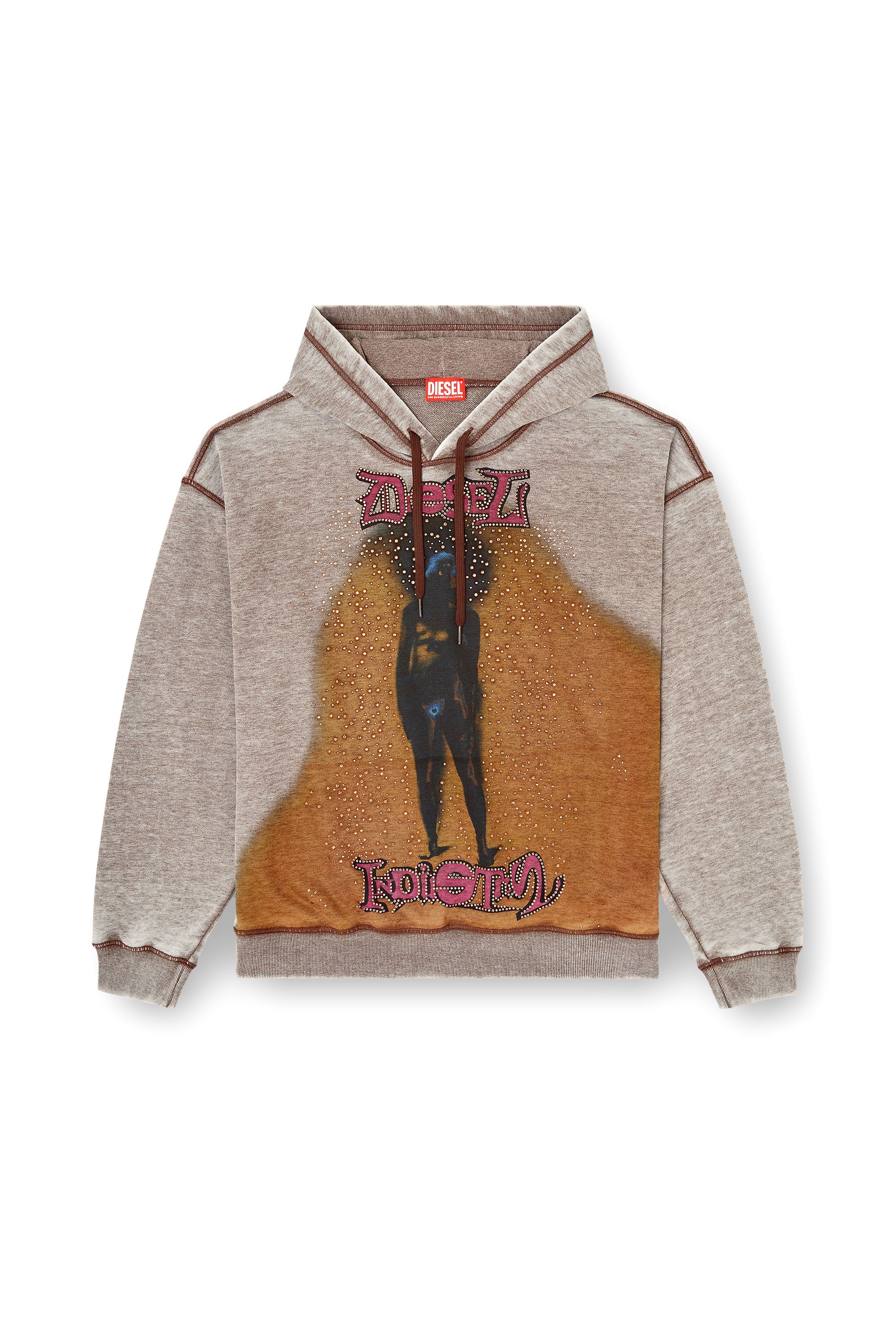 Diesel - S-BOXTON-HOOD, Sudadera con capucha con estampado y tachuelas Hombre in Multicolor - 3