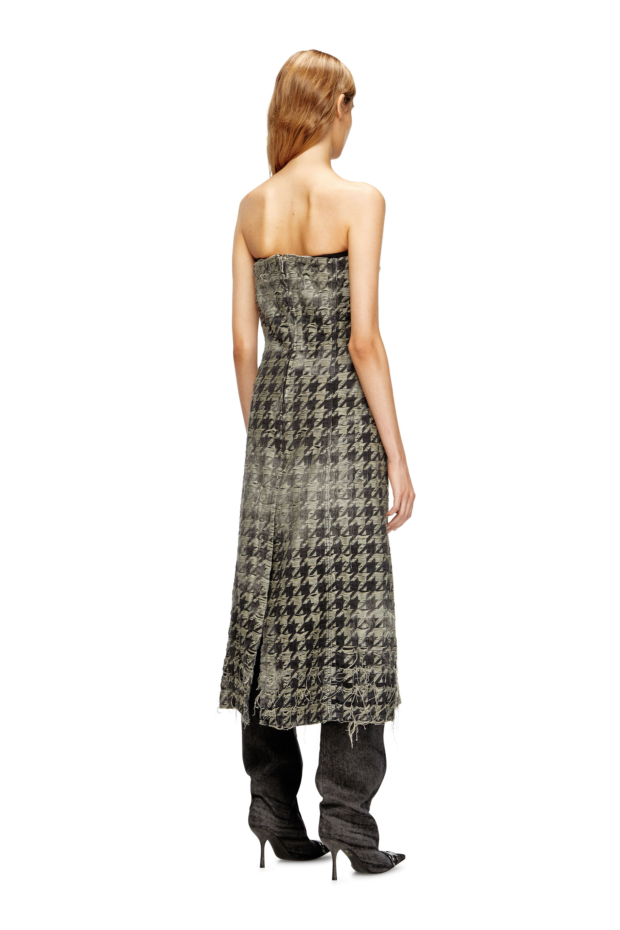 Diesel - DE-OLIVIA-FSH, Female's Midi dress in houndstooth-weave denim in Black/White - 4