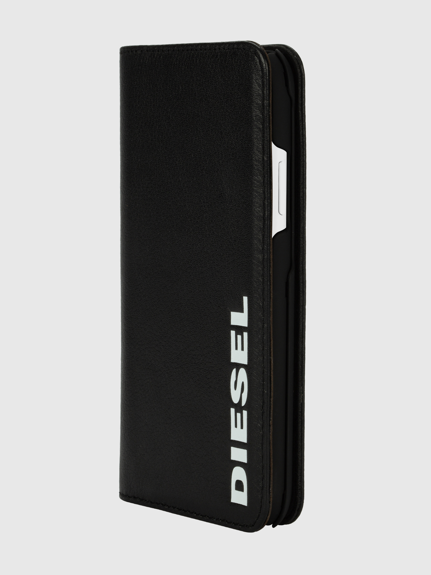Diesel - DIESEL 2-IN-1 FOLIO CASE FOR IPHONE XR, Unisex's Black leather white vertical logo case, iPhone XR in Black/White - 3