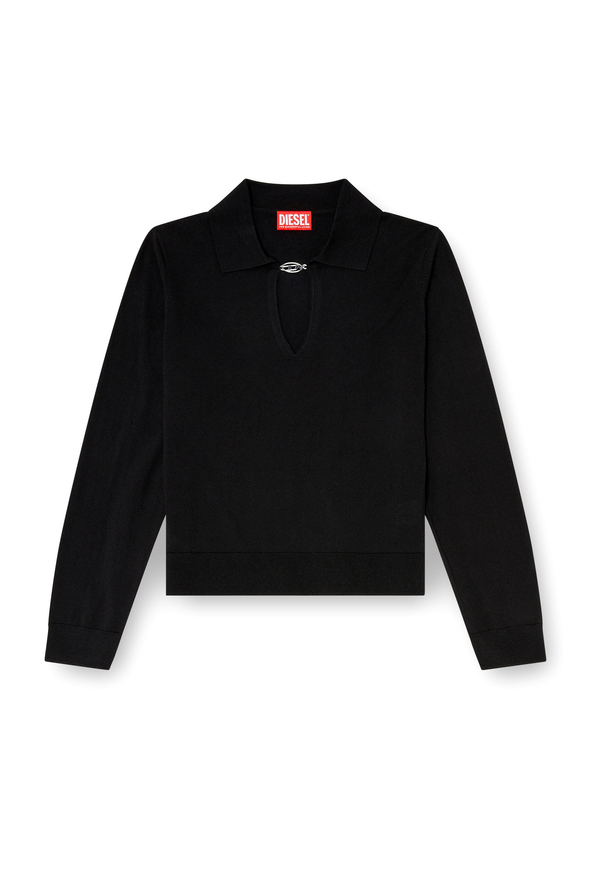 Diesel - M-LILLI, Jersey tipo polo de mezcla de seda con placa Oval D Mujer in Negro - 3