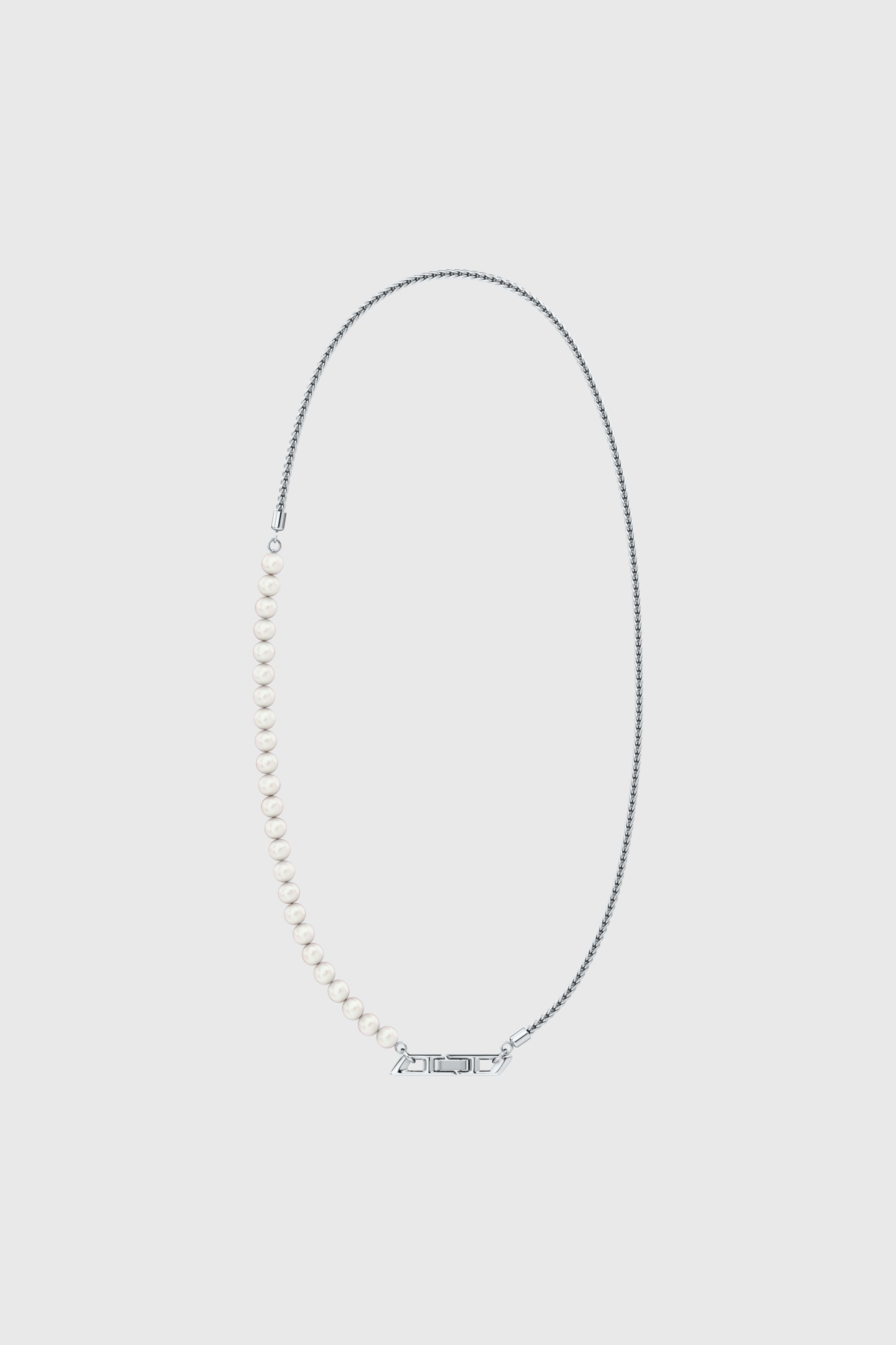 Diesel - DL1369040 STERLING SILVER JEWEL, Collar de cadena de plata de ley y perlas Unisex in Plateado - 1